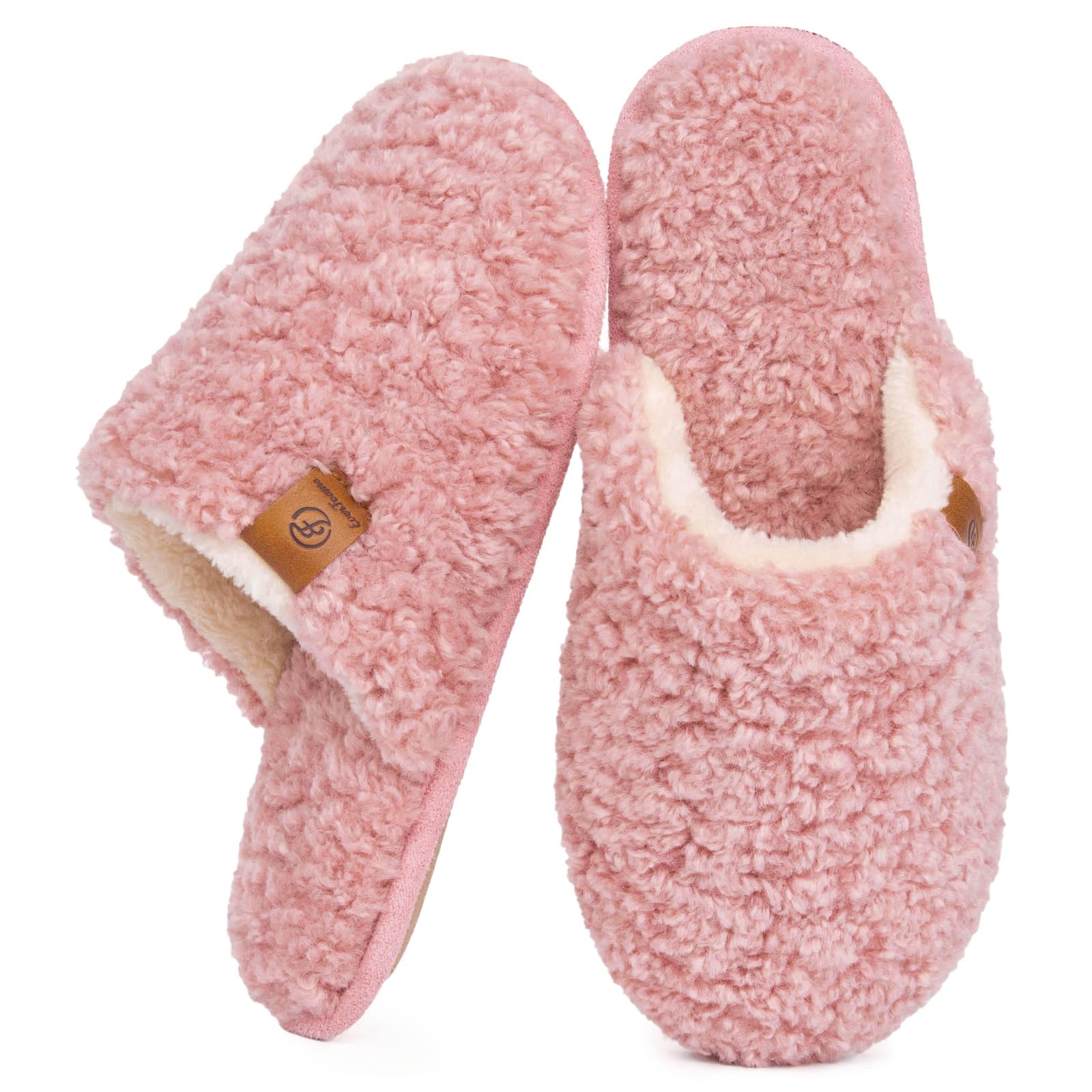 EverFoams Women's Fuzzy Slip-on Slippers Warm Cozy Soft Lightweight Memory Foam Indoor House Shoes