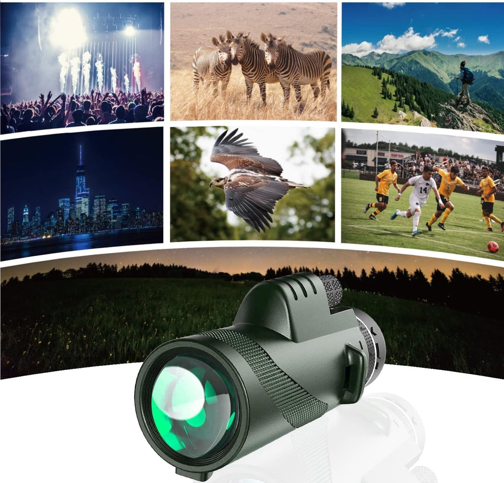Monocular Telescope 80x100 High Powered Monoculars High Definition for Adults High Powered with Smartphone Adapter Telescope Wildlife Bird Watching Travel Camping Hiking Green