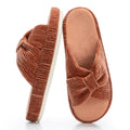 Chantomoo Slippers for Women Memory Foam House Bedroom Corduroy Bow Crossbands Slipper Shoes Comfy Trendy Gift Slippers
