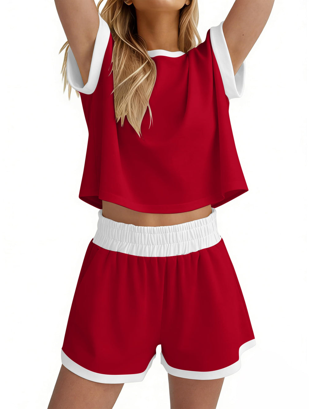 MISSACTIVER 2 Piece Lounge Set Women Stripe Knit Short Sleeve Tee Shirts Shorts Casual Summer Loungewear Shorts Sets