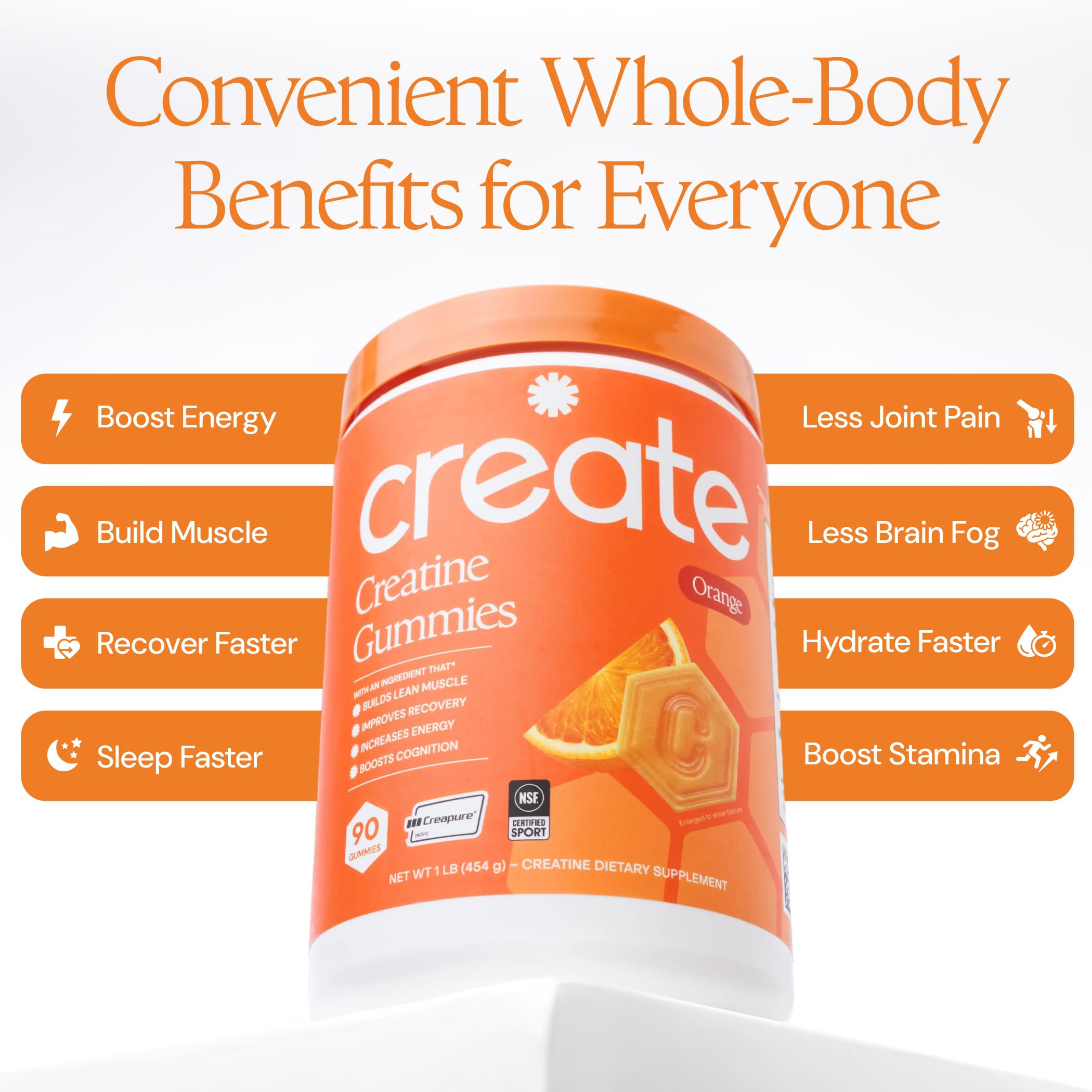 Create Creatine Monohydrate Gummies for Men & Women, Boost Focus, Strength, and Endurance, Anti-Melting Formula, Vegan, Gluten-Free, Non-GMO, 1.5g of Creatine per Gummy (Blue Raspberry)