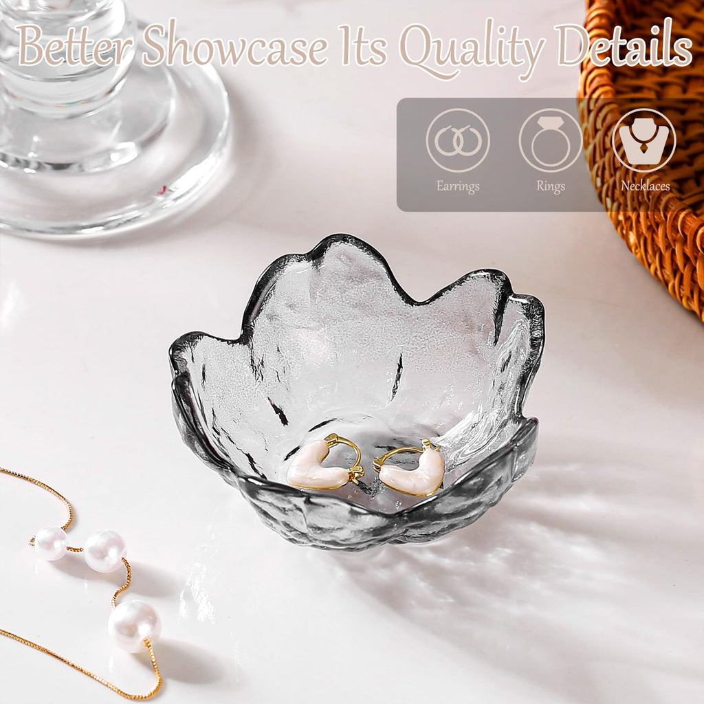 Gifts for Women Trinket Dish Flower Jewelry Dish Pink Glass Ring Holder Jewellery Tray Cute Room Decor Aesthetic Bedroom Accessories Unique Birthday New Home Mothers Day Gifts for Women Friends(2 pcs)