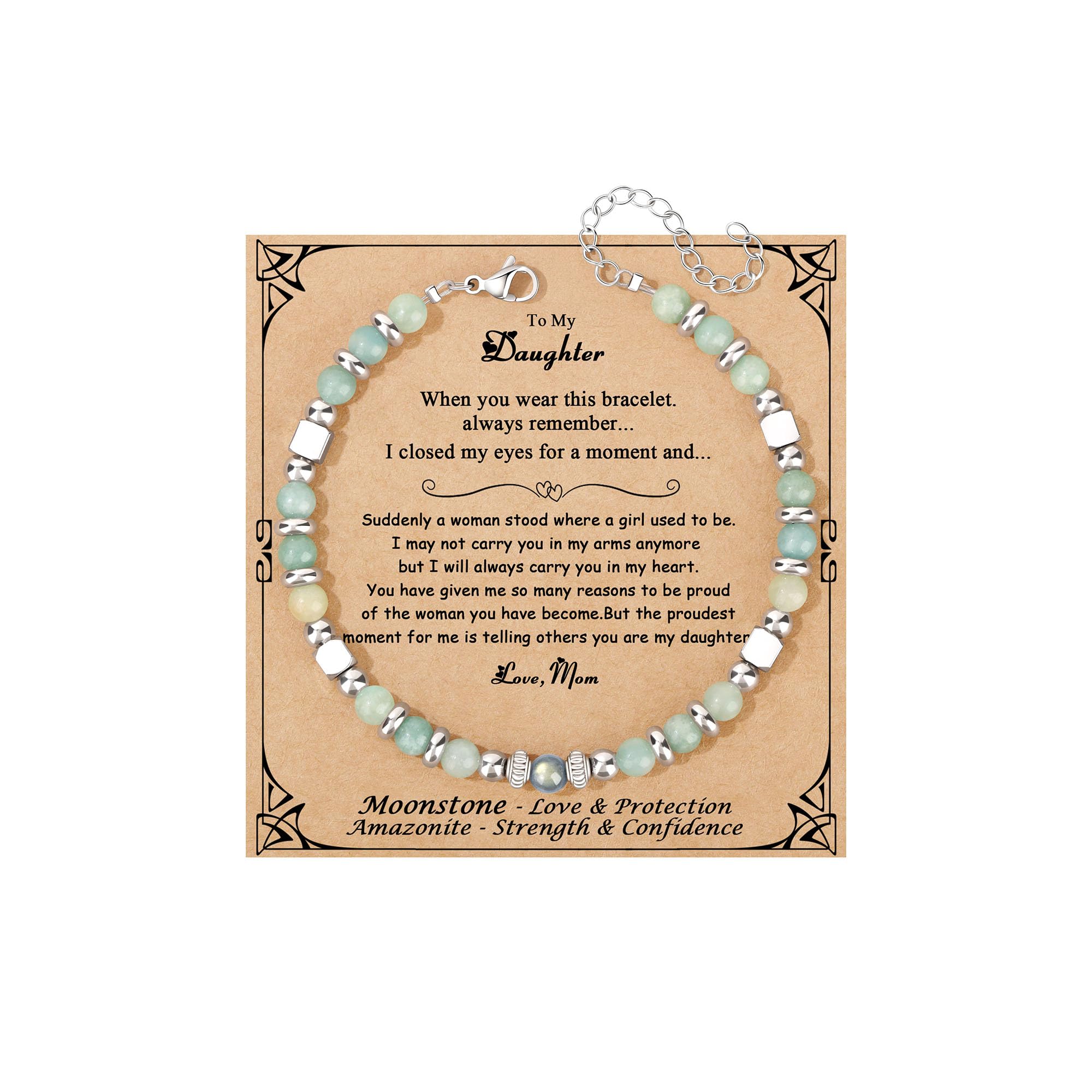 JoycuFF 𝗚𝗶𝗳𝘁𝘀 𝗳𝗼𝗿 𝗪𝗼𝗺𝗲𝗻 𝗠𝗼𝗼𝗻𝘀𝘁𝗼𝗻𝗲 𝗕𝗿𝗮𝗰𝗲𝗹𝗲𝘁 Amazonite Colorful Imperial Jasper Stainless Steel Beads Bracelets, Mothers Day Birthday Christmas Valentines Graduation Gifts