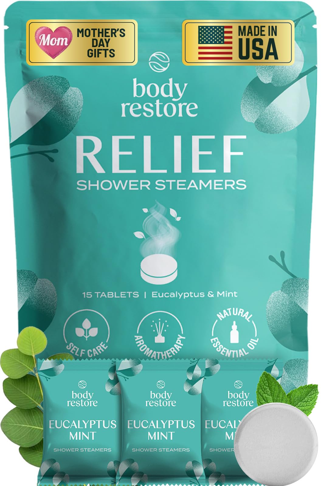 Body Restore Shower Steamers Aromatherapy 6 Pack – Mothers Day Gifts for Mom, Birthday Gifts for Women, Relaxation Stress Relief Self Care – Citrus Essential Oil Tablets
