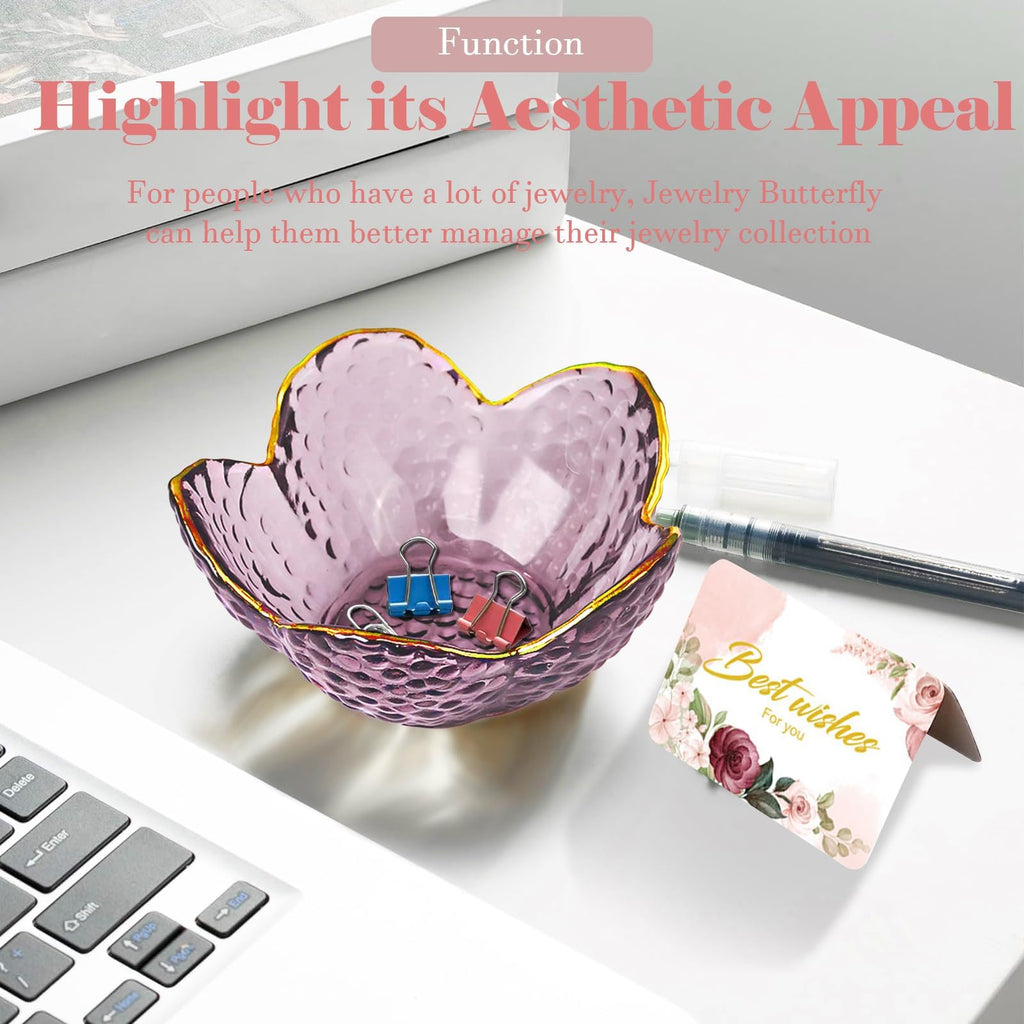 Gifts for Women Trinket Dish Flower Jewelry Dish Pink Glass Ring Holder Jewellery Tray Cute Room Decor Aesthetic Bedroom Accessories Unique Birthday New Home Mothers Day Gifts for Women Friends(2 pcs)