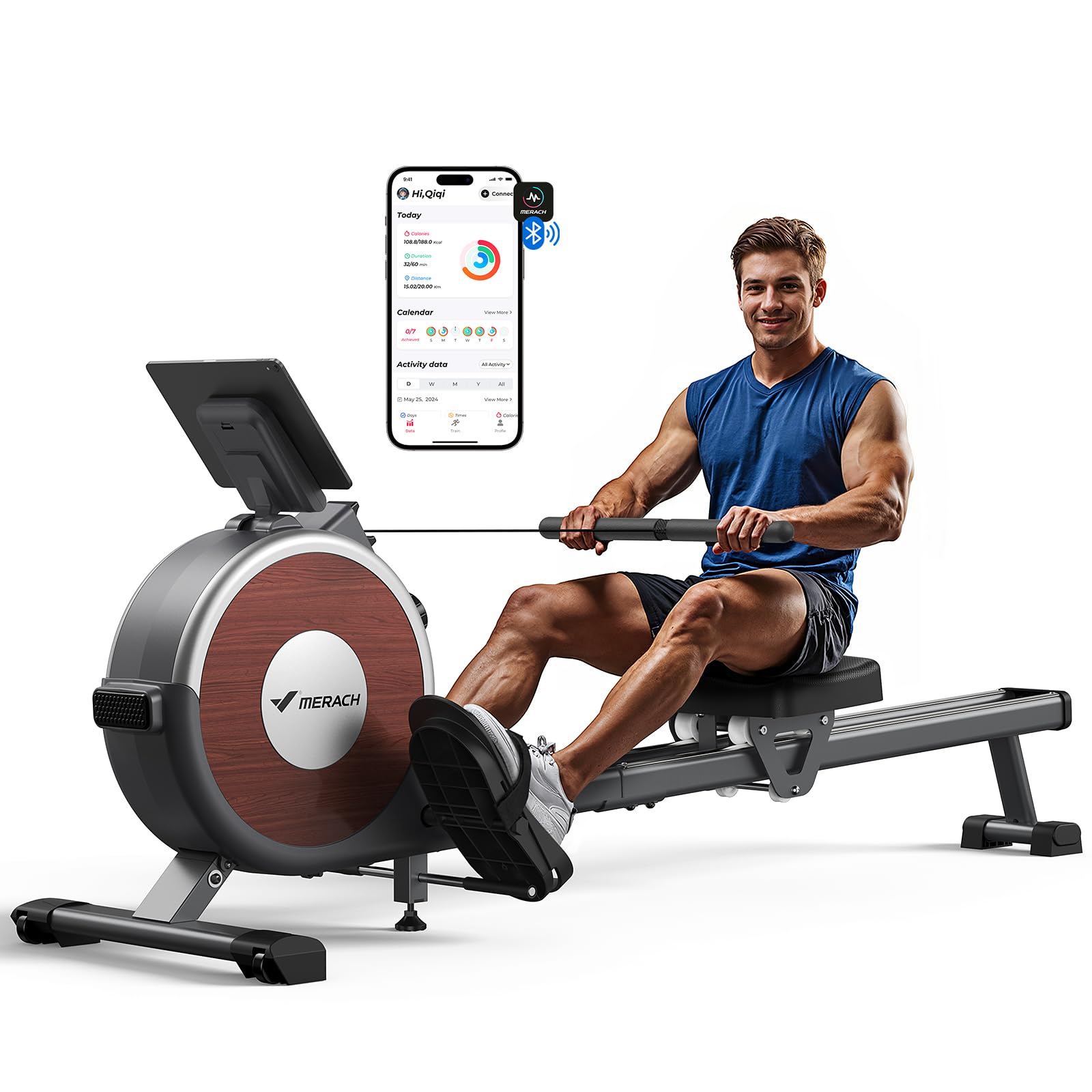 MERACH Rowing Machines for Home, Magnetic Rowing Machine with 16 Levels, Rower Machine of Quiet Resistance, Dual Slide Rail with Max 350lbs Weight Capacity, App Compatible