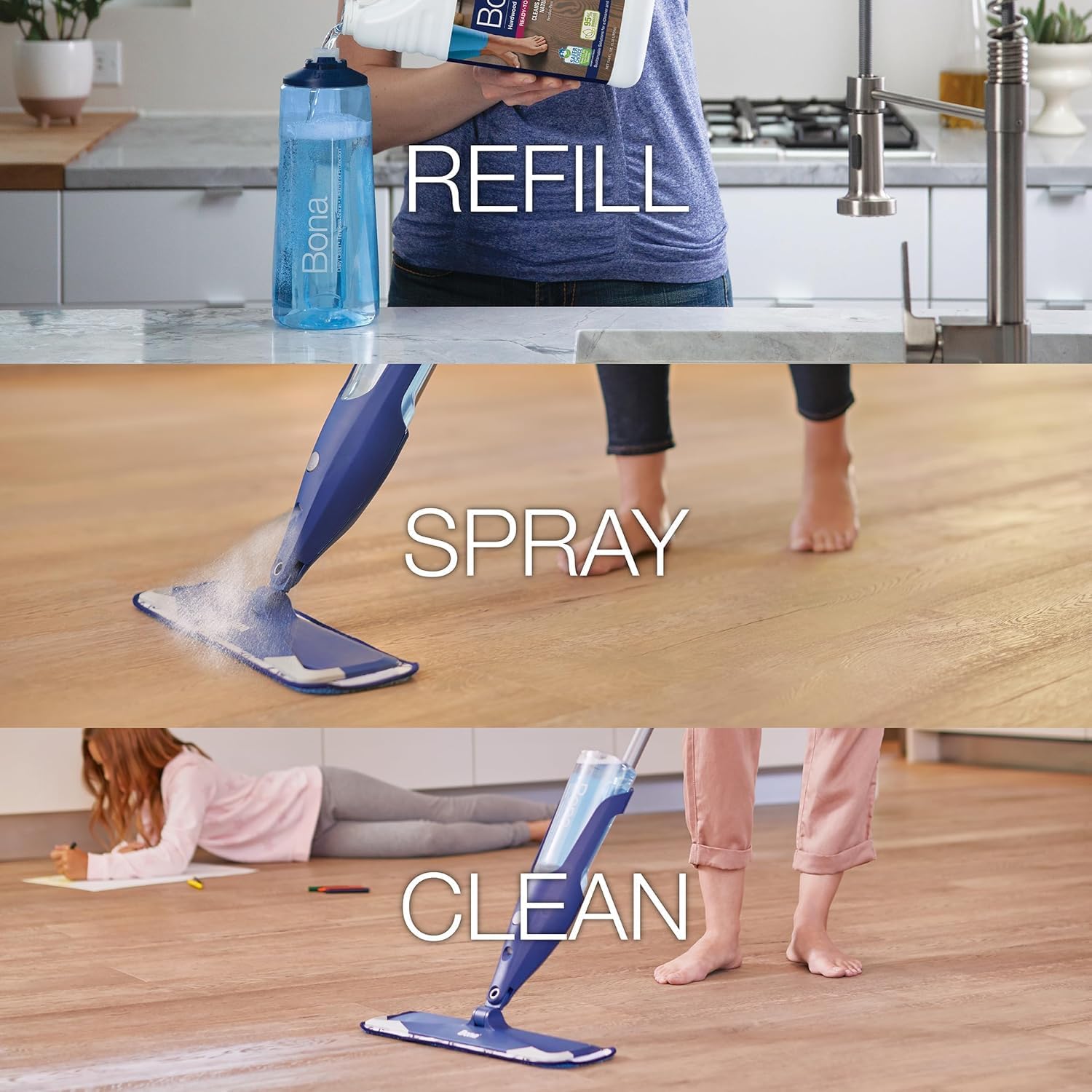 Bona® Hardwood Floor Cleaner Spray - 32 fl oz - Cedar Wood - Includes Filled Bottle + Concentrate Refill for Hardwood Floor Cleaning