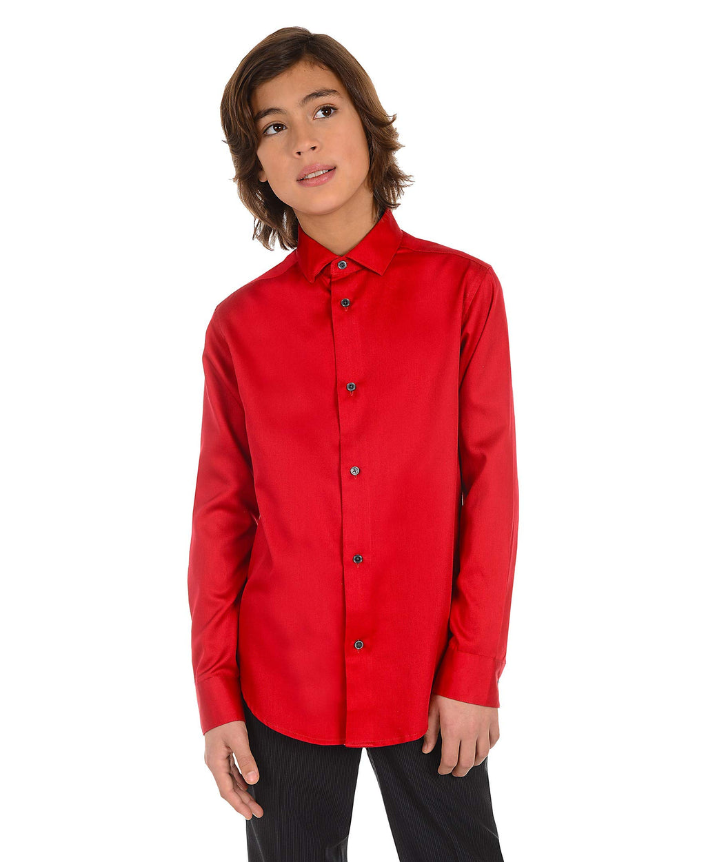 Calvin Klein boys Long Sleeve Sateen Dress Shirt, Button-down Style With Cuffs & Shirttail Hem