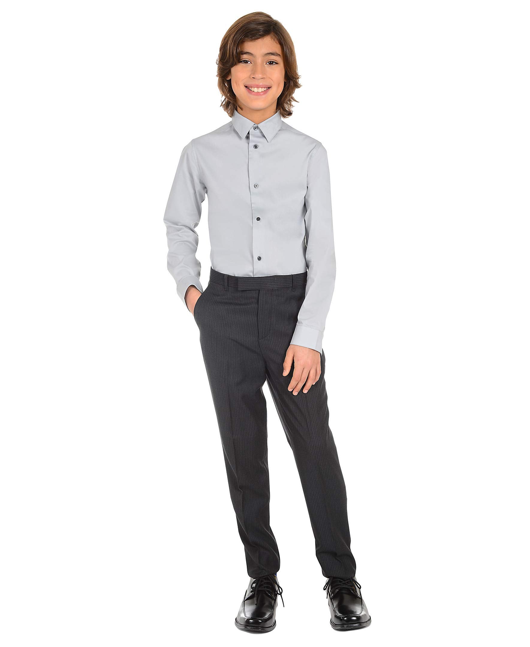 Calvin Klein boys Long Sleeve Sateen Dress Shirt, Button-down Style With Cuffs & Shirttail Hem
