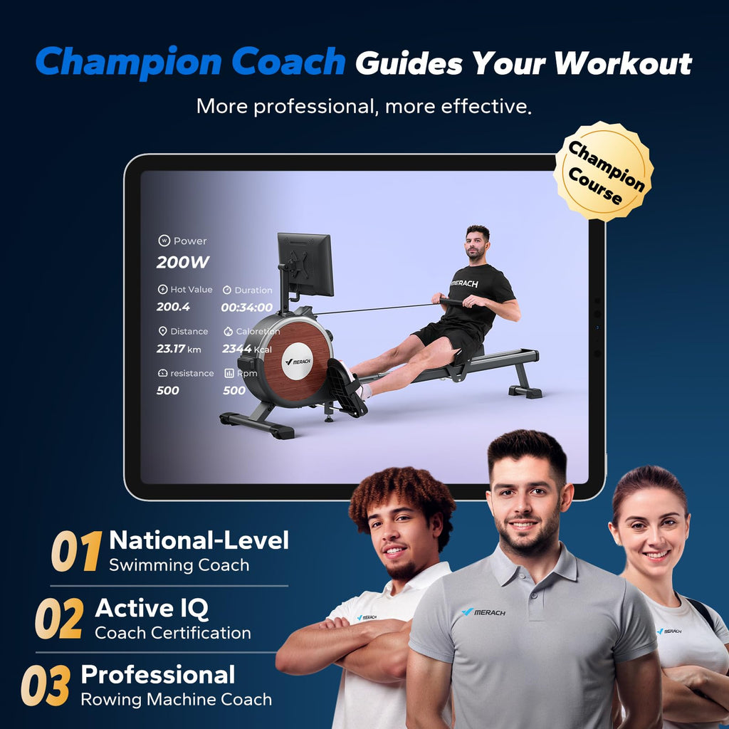 MERACH Rowing Machines for Home, Magnetic Rowing Machine with 16 Levels, Rower Machine of Quiet Resistance, Dual Slide Rail with Max 350lbs Weight Capacity, App Compatible