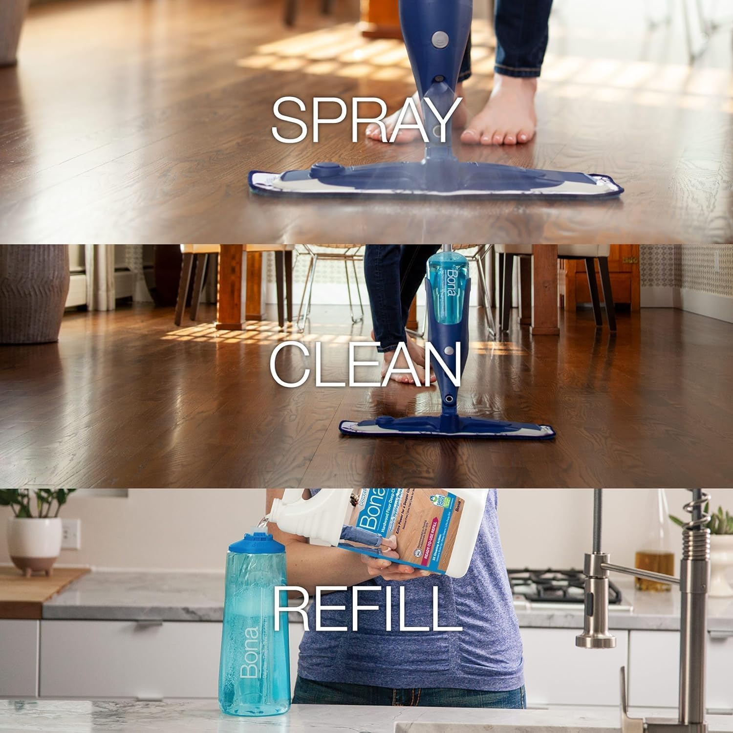 Bona® Hardwood Floor Cleaner Spray - 32 fl oz - Cedar Wood - Includes Filled Bottle + Concentrate Refill for Hardwood Floor Cleaning
