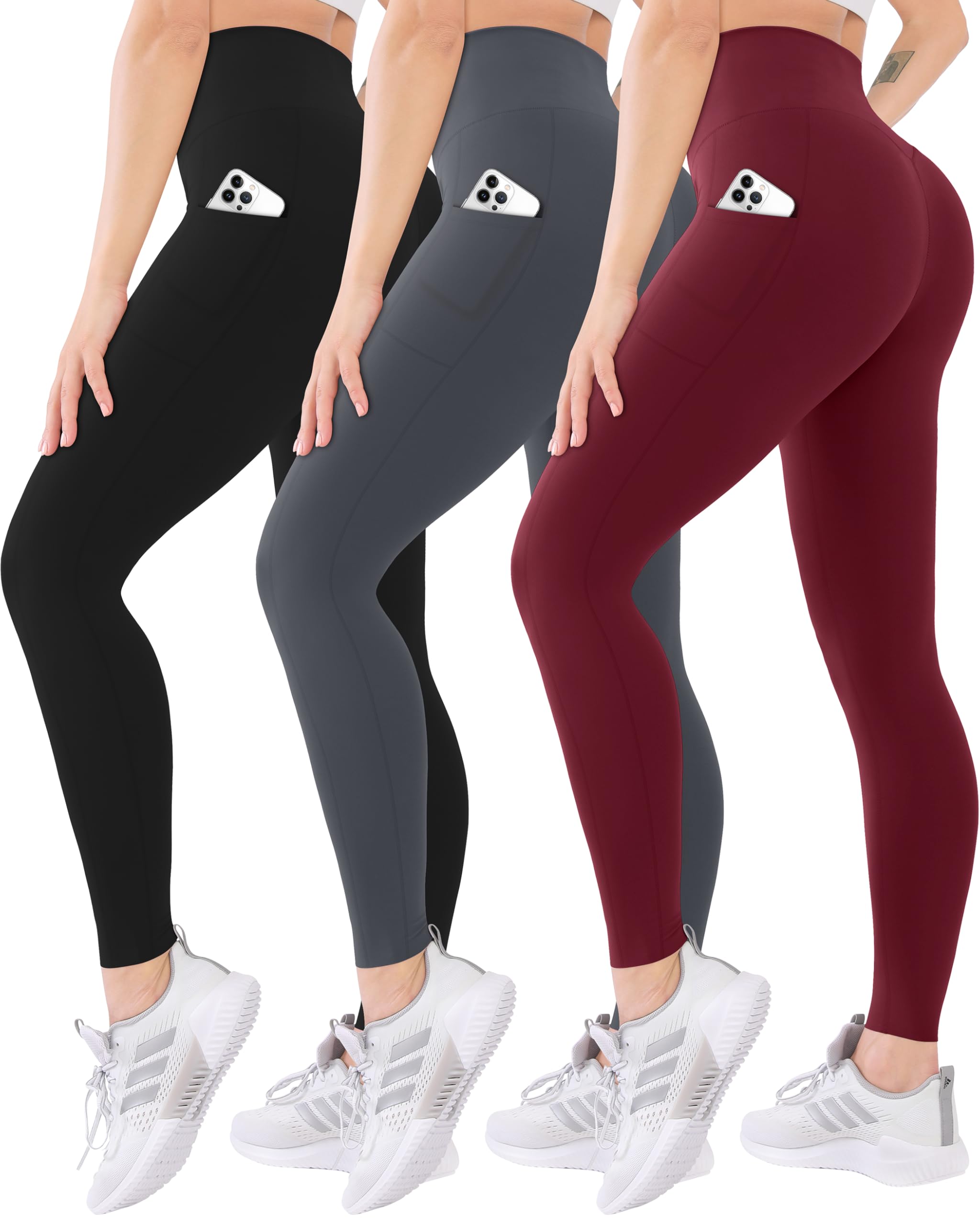 Blisset 3 Pack High Waisted Leggings for Women with Pockets Soft Active Tummy Control Pants for Yoga Running & Daily Wear