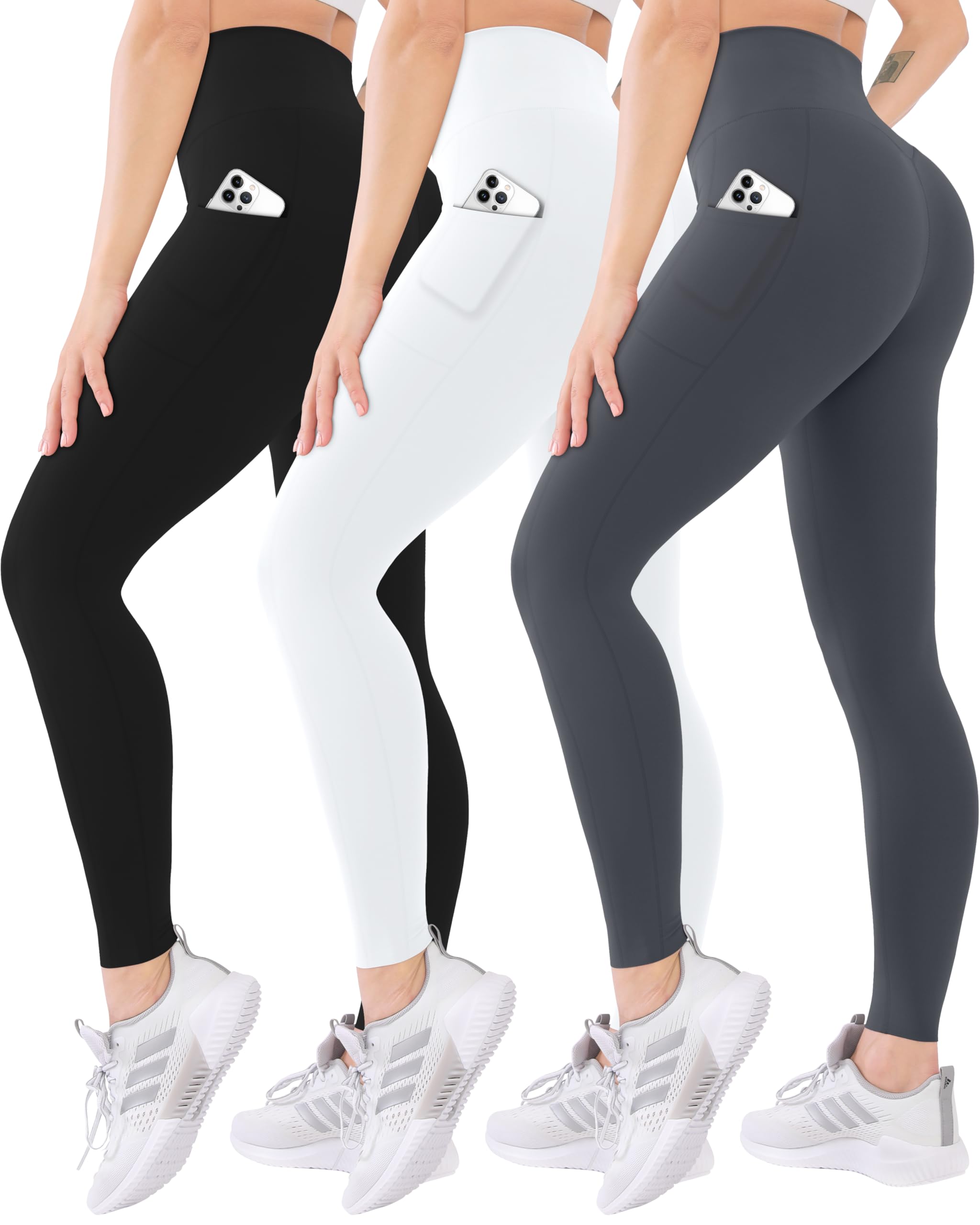Blisset 3 Pack High Waisted Leggings for Women with Pockets Soft Active Tummy Control Pants for Yoga Running & Daily Wear