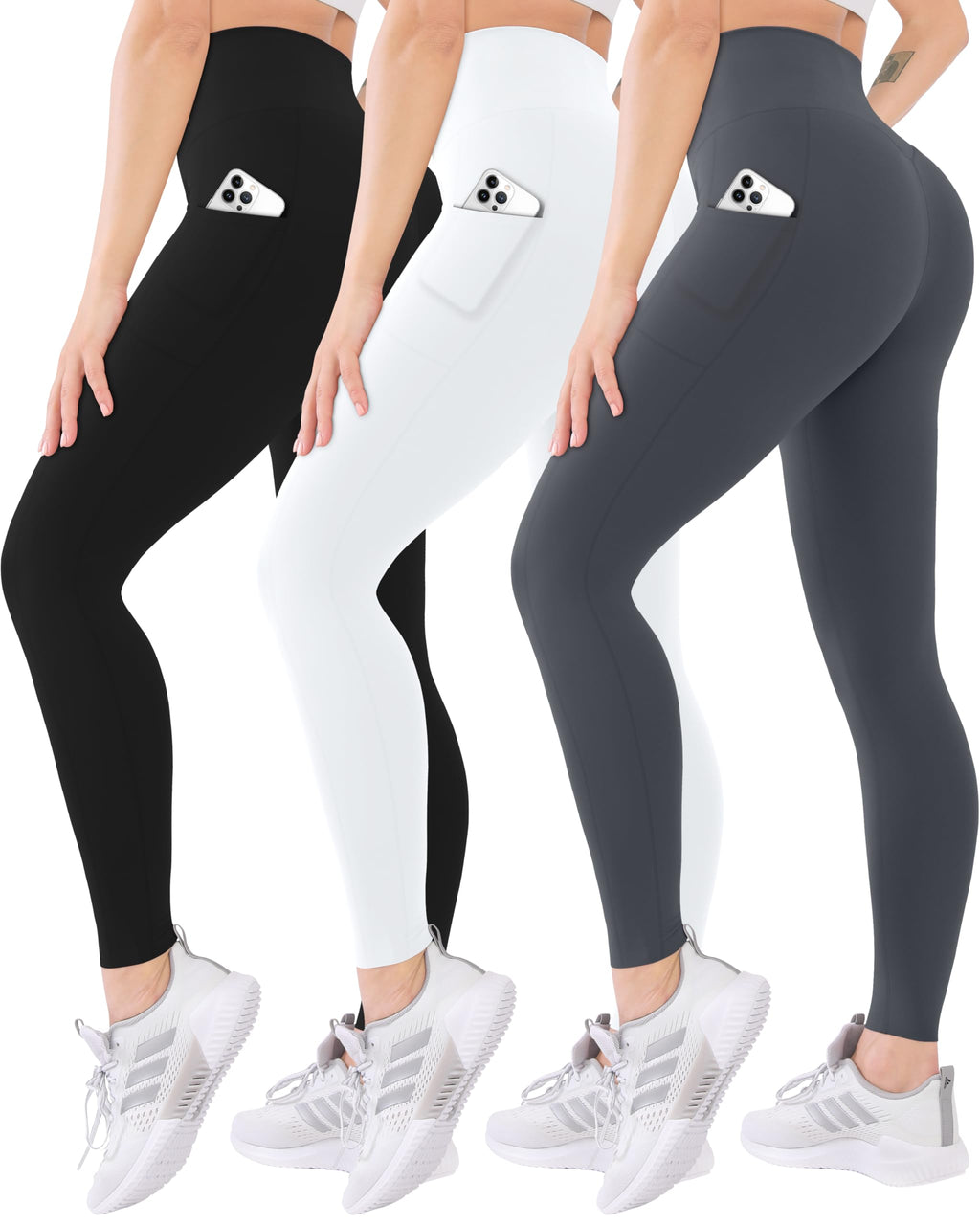 Blisset 3 Pack High Waisted Leggings for Women with Pockets Soft Active Tummy Control Pants for Yoga Running & Daily Wear