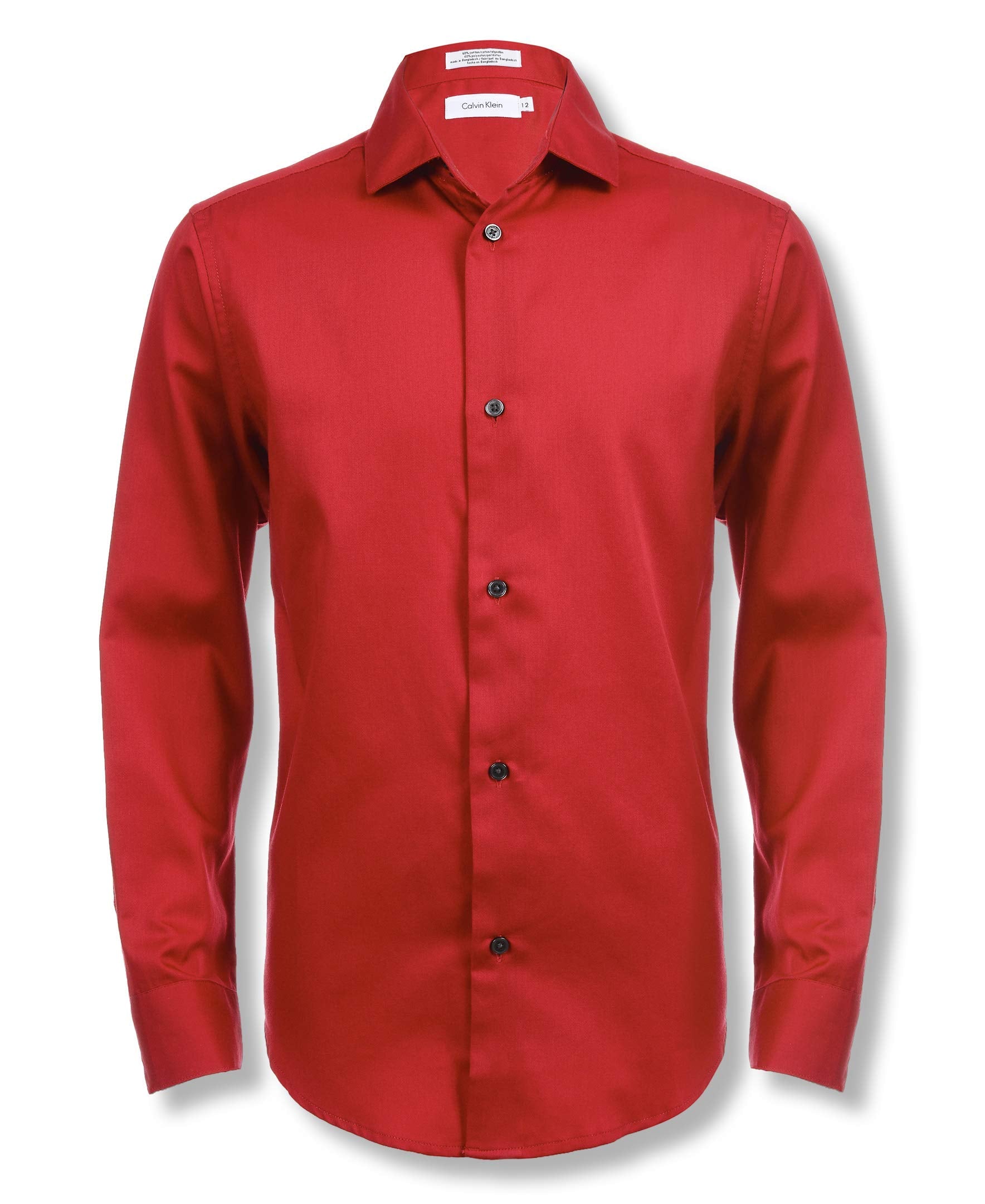 Calvin Klein boys Long Sleeve Sateen Dress Shirt, Button-down Style With Cuffs & Shirttail Hem