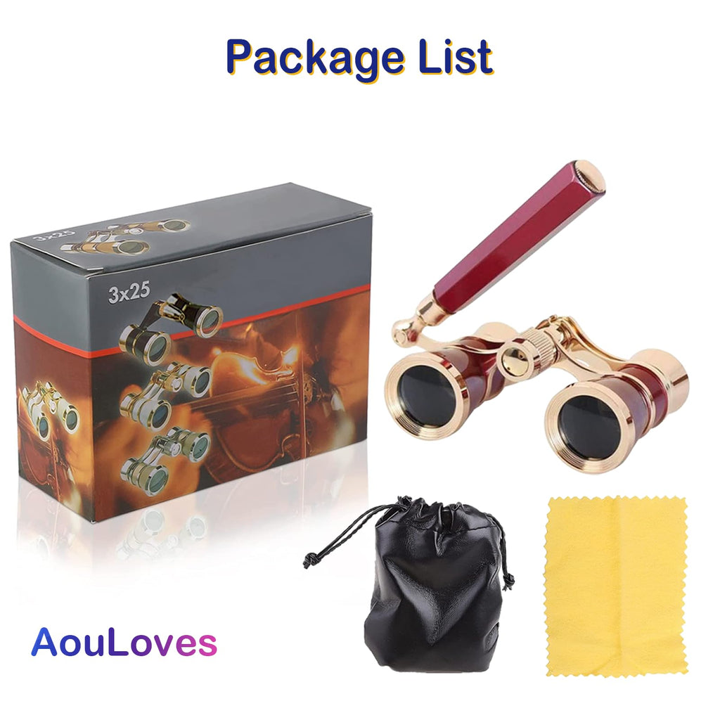 Opera Glasses Binoculars 3 X 25 Compact and Lightweight with Built-in Foldable Theater Glasses, Adjustable Handle for Adults Kids Women in Music Concerts and Opera Houses (Black)
