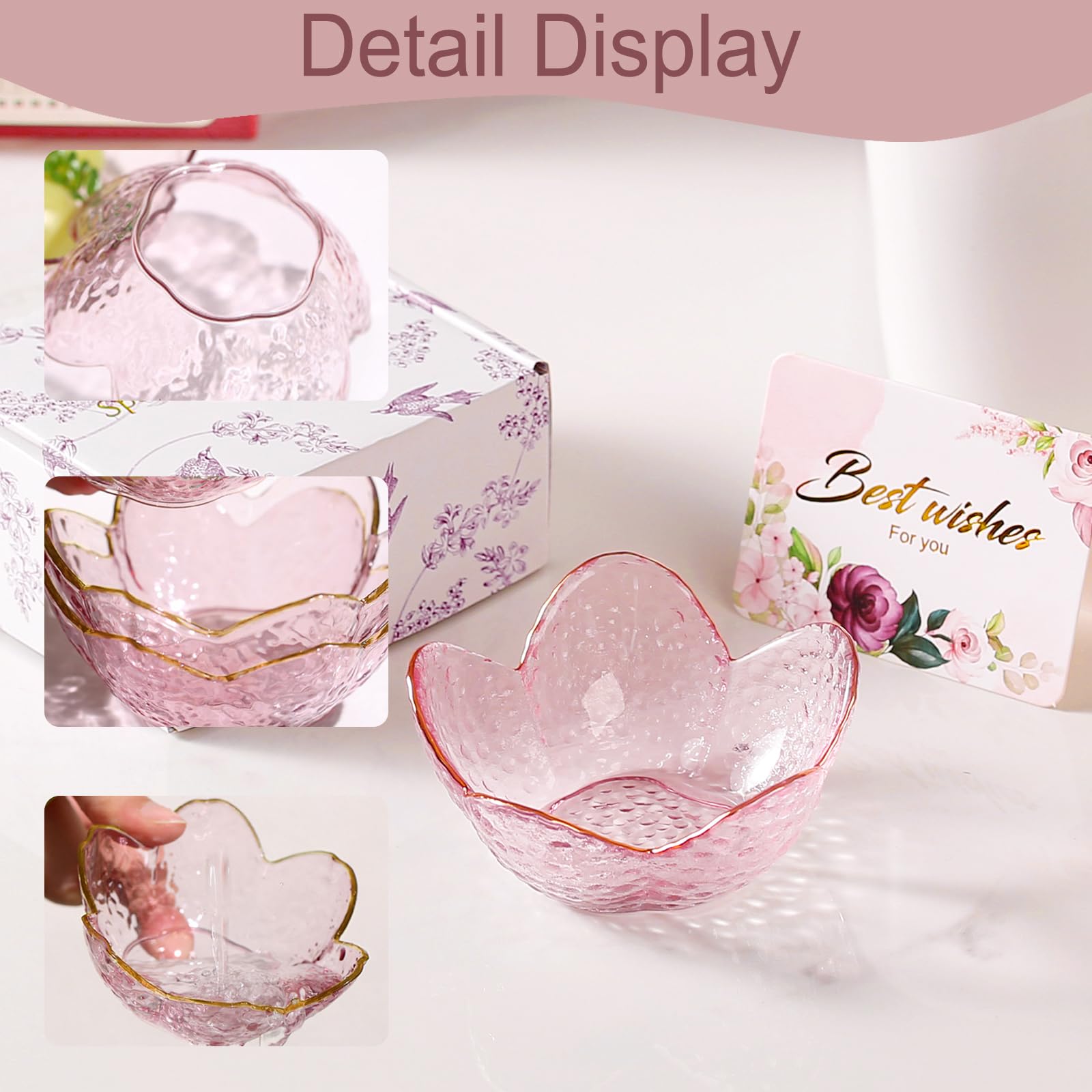 Gifts for Women Trinket Dish Flower Jewelry Dish Pink Glass Ring Holder Jewellery Tray Cute Room Decor Aesthetic Bedroom Accessories Unique Birthday New Home Mothers Day Gifts for Women Friends(2 pcs)