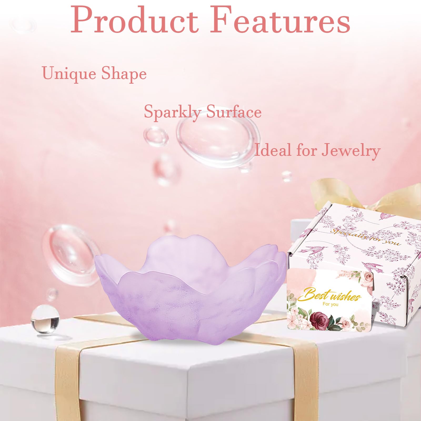 Gifts for Women Trinket Dish Flower Jewelry Dish Pink Glass Ring Holder Jewellery Tray Cute Room Decor Aesthetic Bedroom Accessories Unique Birthday New Home Mothers Day Gifts for Women Friends(2 pcs)