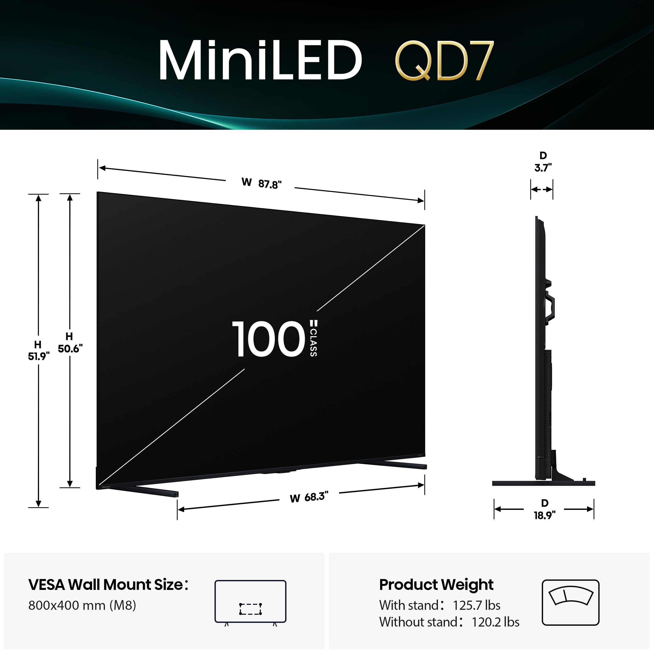 Hisense 85" Class QD7 Series Mini-LED 4K UHD Smart Fire TV (85QD7QF, 2025 Model) - QLED, Native 144hz, HDR10+, Dolby Vision, Dolby Atmos, Game Mode Pro, ALLM, Alexa Built in with Voice Remote, MEMC