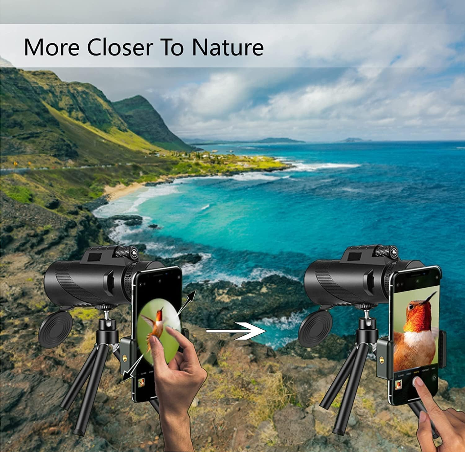 Monocular Telescope 80x100 High Powered Monoculars High Definition for Adults High Powered with Smartphone Adapter Telescope Wildlife Bird Watching Travel Camping Hiking Green