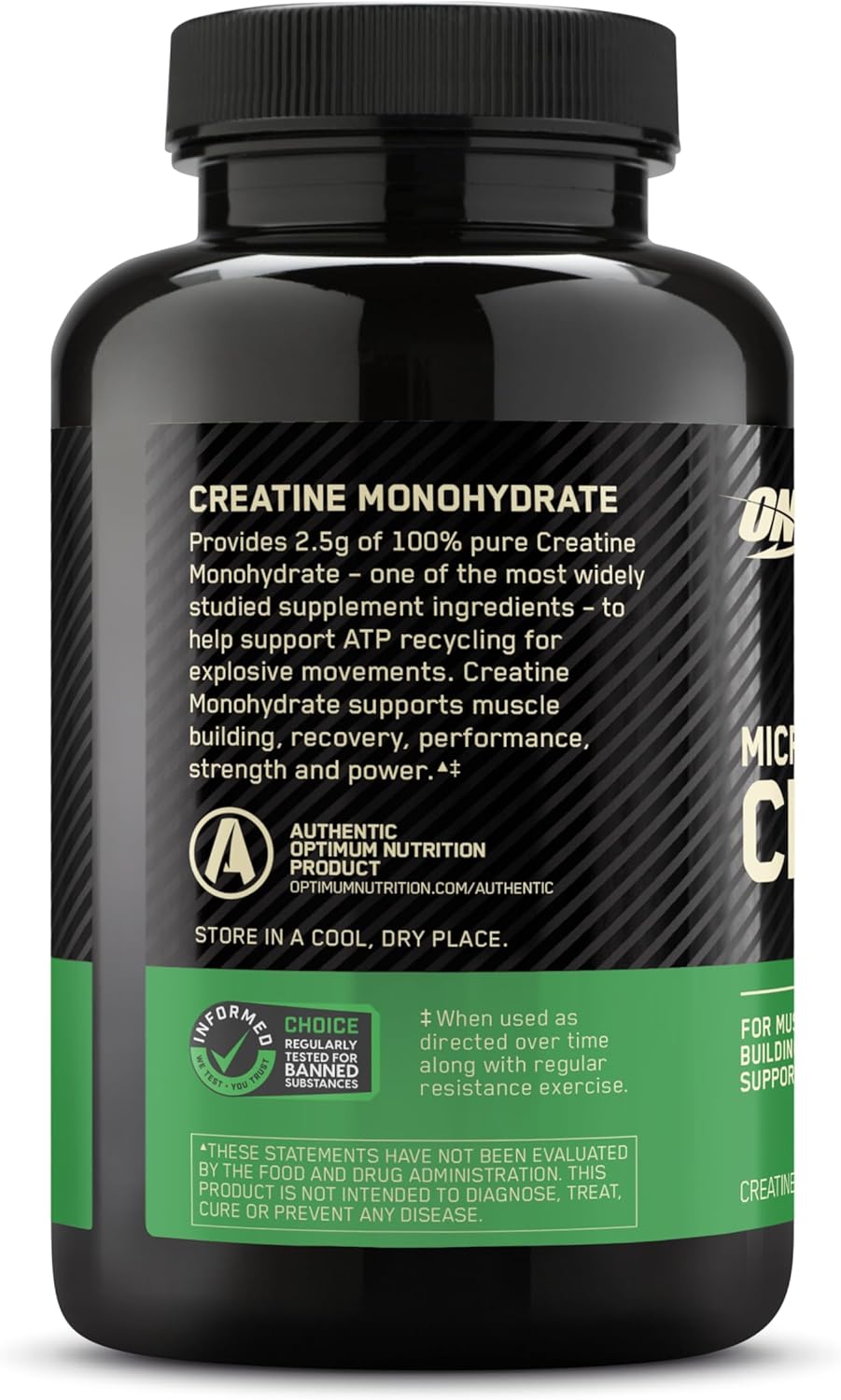 Optimum Nutrition Micronized Creatine Monohydrate Capsules, Keto Friendly, 2500mg, 100 Capsules