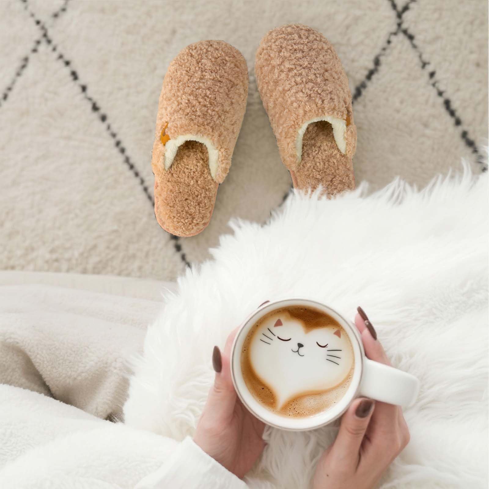 EverFoams Women's Fuzzy Slip-on Slippers Warm Cozy Soft Lightweight Memory Foam Indoor House Shoes