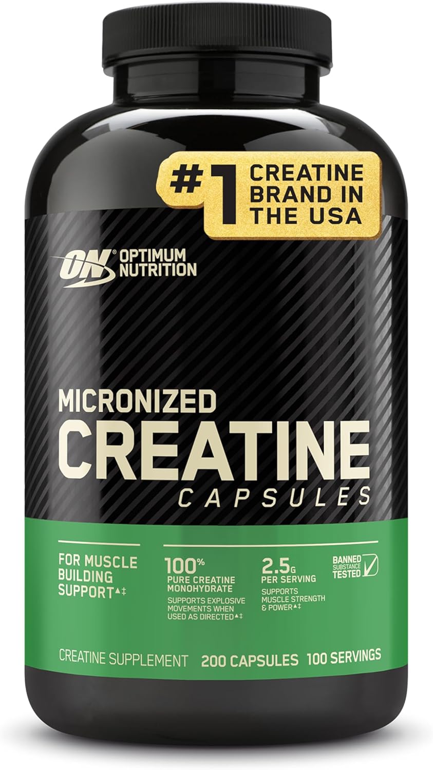 Optimum Nutrition Micronized Creatine Monohydrate Capsules, Keto Friendly, 2500mg, 100 Capsules
