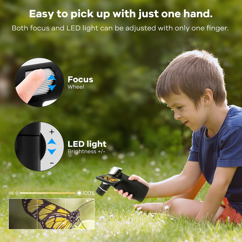 Andonstar AD203 Handheld Digital Microscope, Portable Pocket USB Coin Microscope with 4 inch Screen for Kids and Adults, Black, Electronic FHD Video, Windows Mac PC