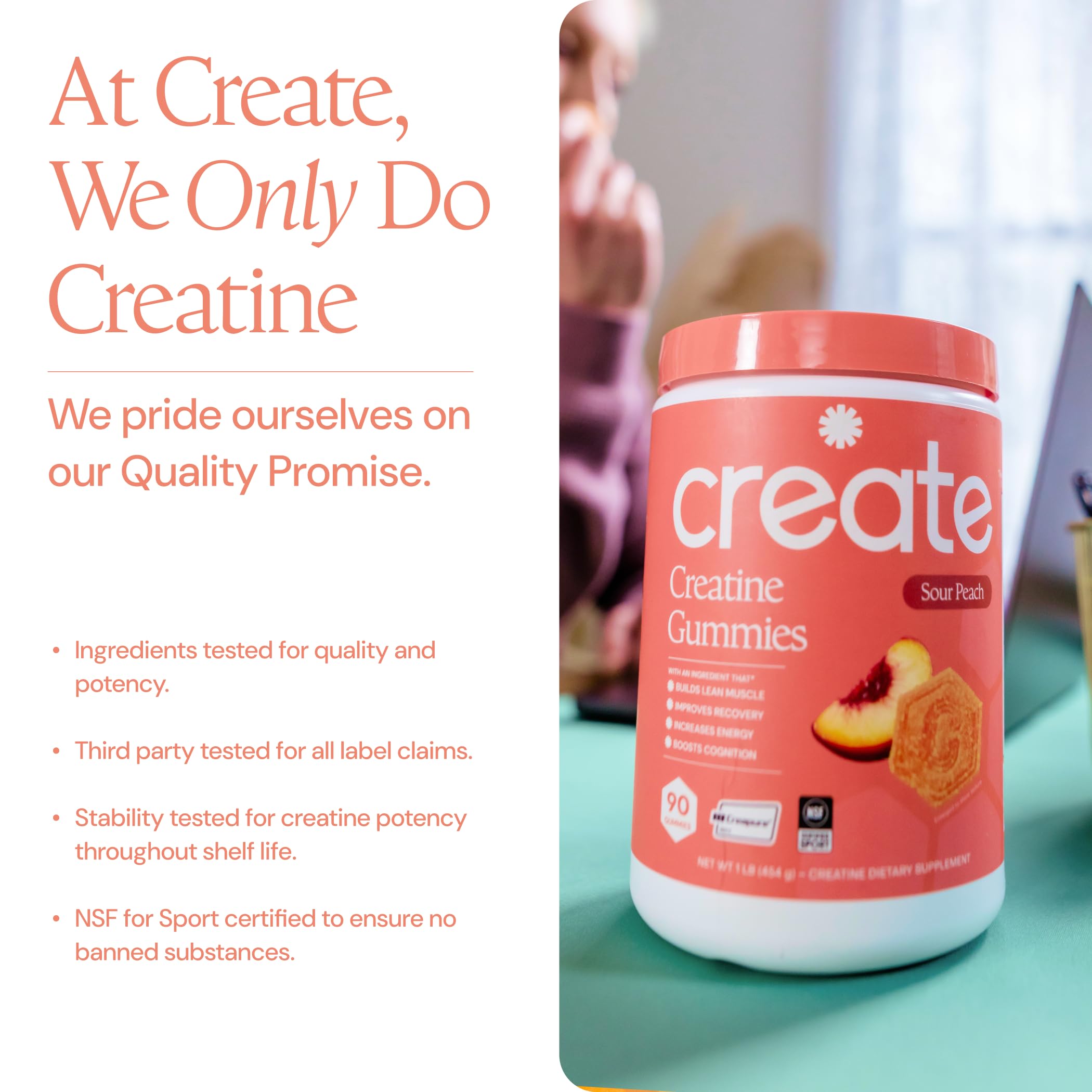 Create Creatine Monohydrate Gummies for Men & Women, Boost Focus, Strength, and Endurance, Anti-Melting Formula, Vegan, Gluten-Free, Non-GMO, 1.5g of Creatine per Gummy (Blue Raspberry)