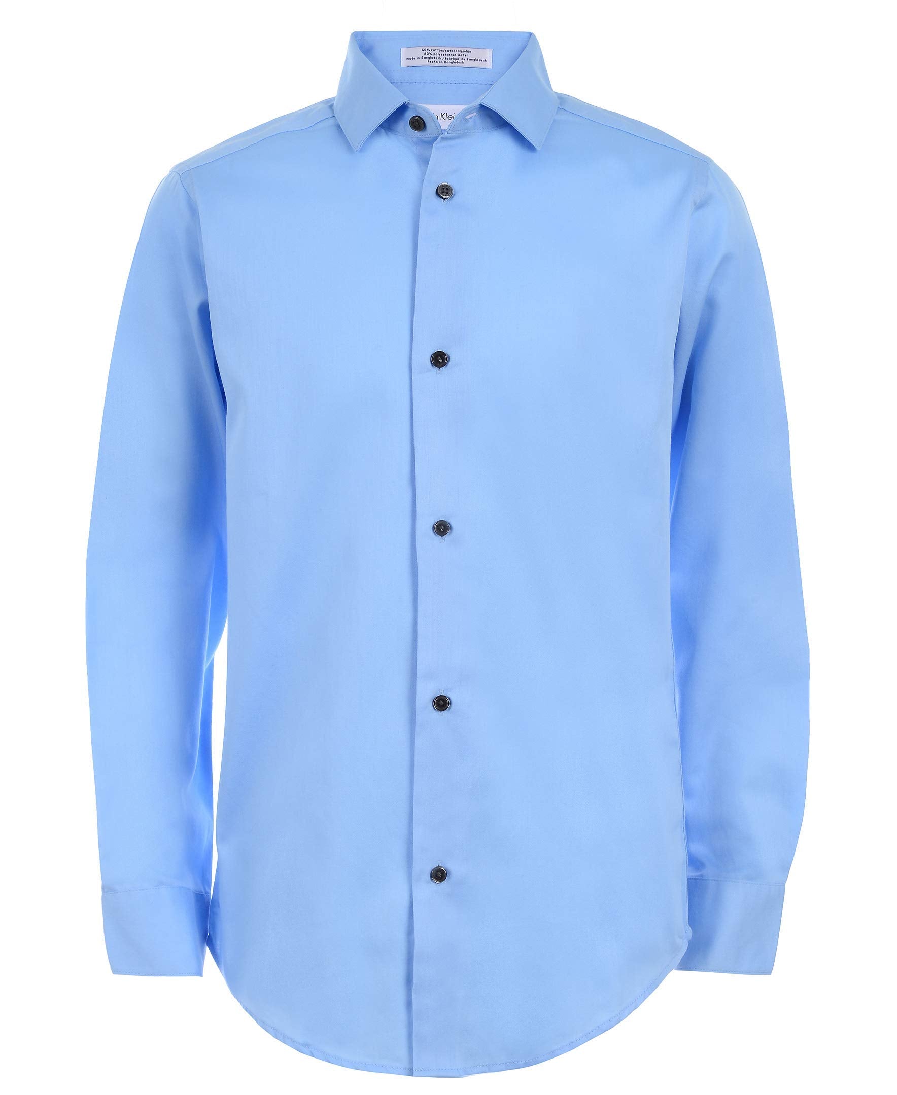 Calvin Klein boys Long Sleeve Sateen Dress Shirt, Button-down Style With Cuffs & Shirttail Hem