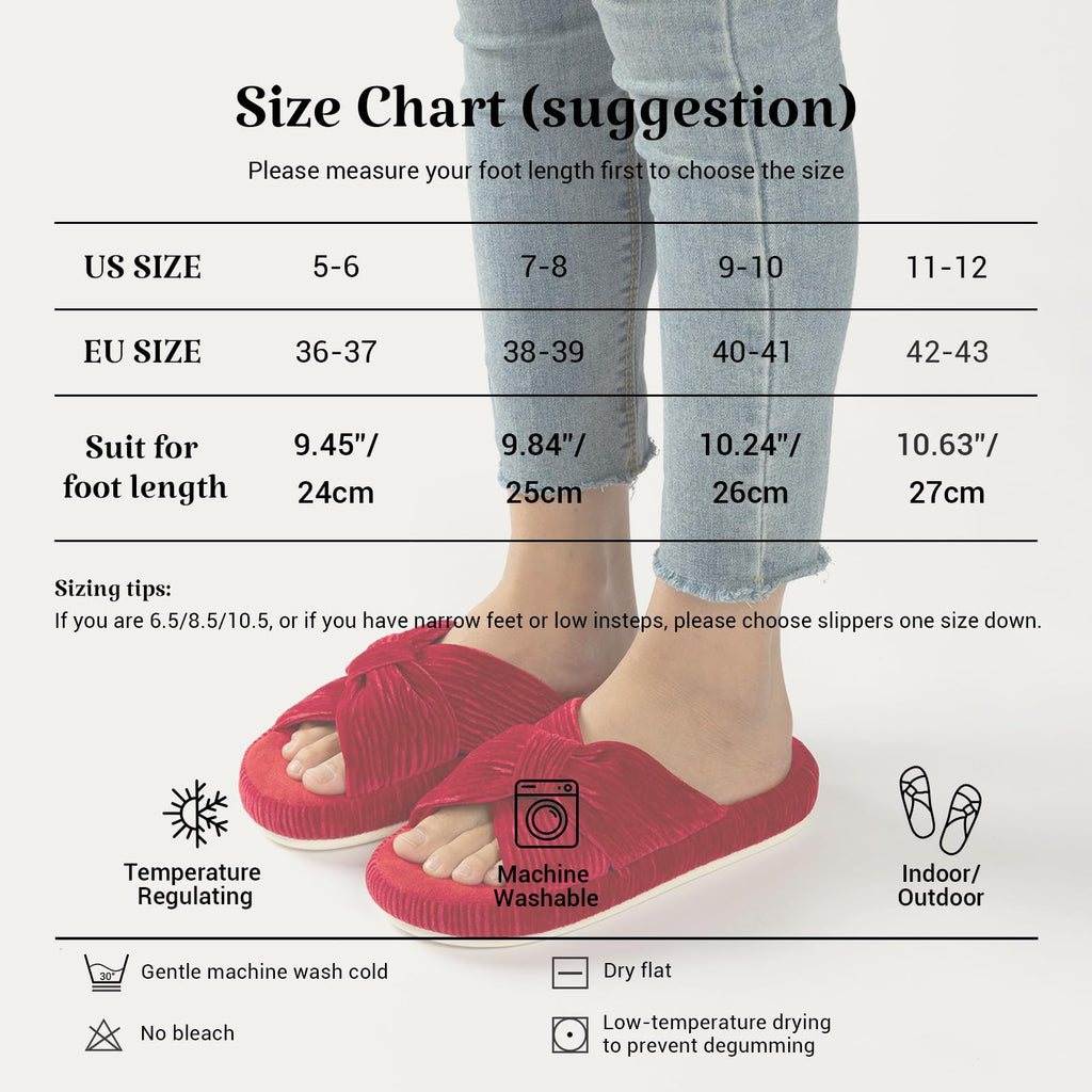 Chantomoo Slippers for Women Memory Foam House Bedroom Corduroy Bow Crossbands Slipper Shoes Comfy Trendy Gift Slippers