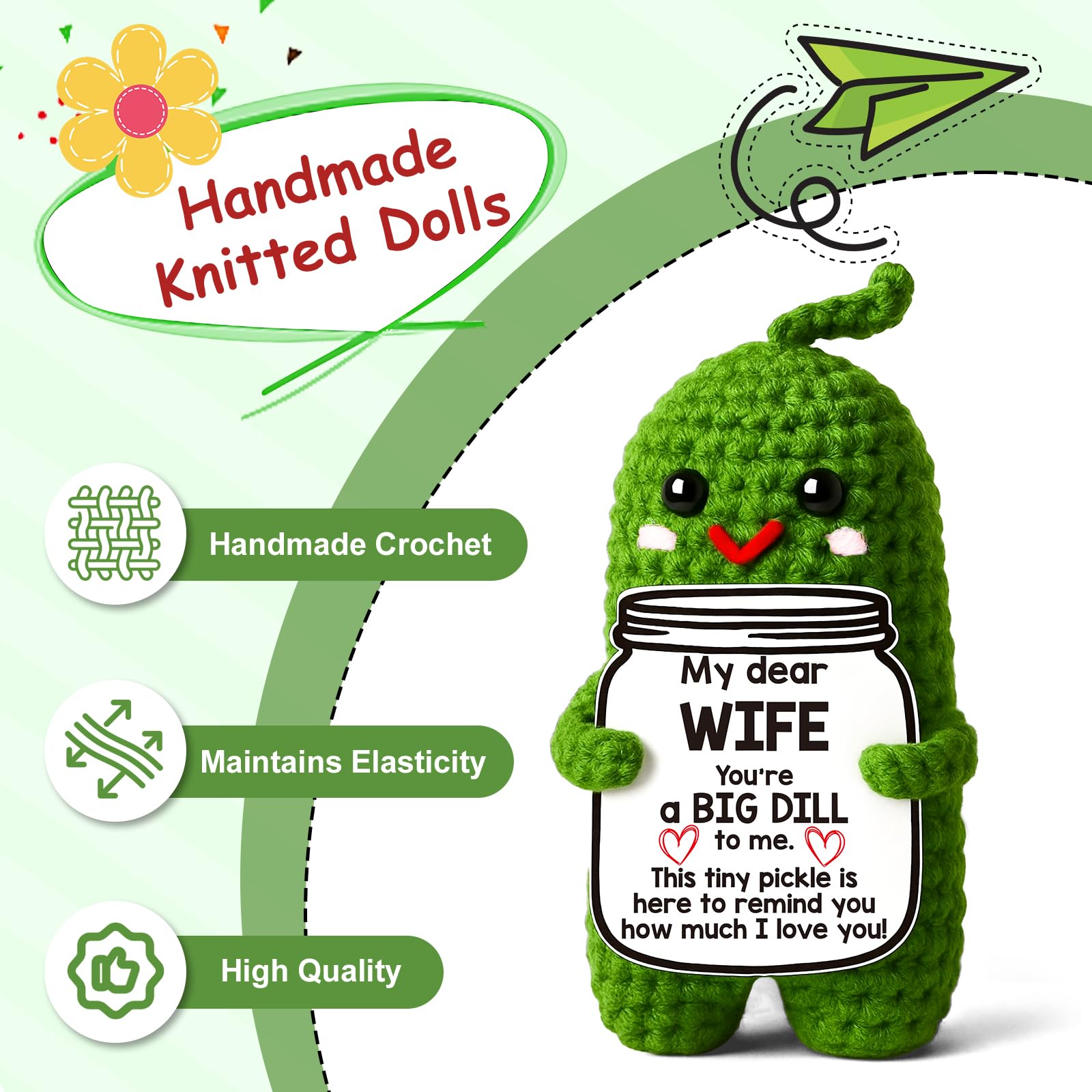 MAMAGIFTREE Fathers Day Dad Birthday Gifts from Daughter or Son,Handmade Crochet Pickle -I Love Best Daddy Ever Gift Thank You Daddy Funny Emotional Care Desk Decor