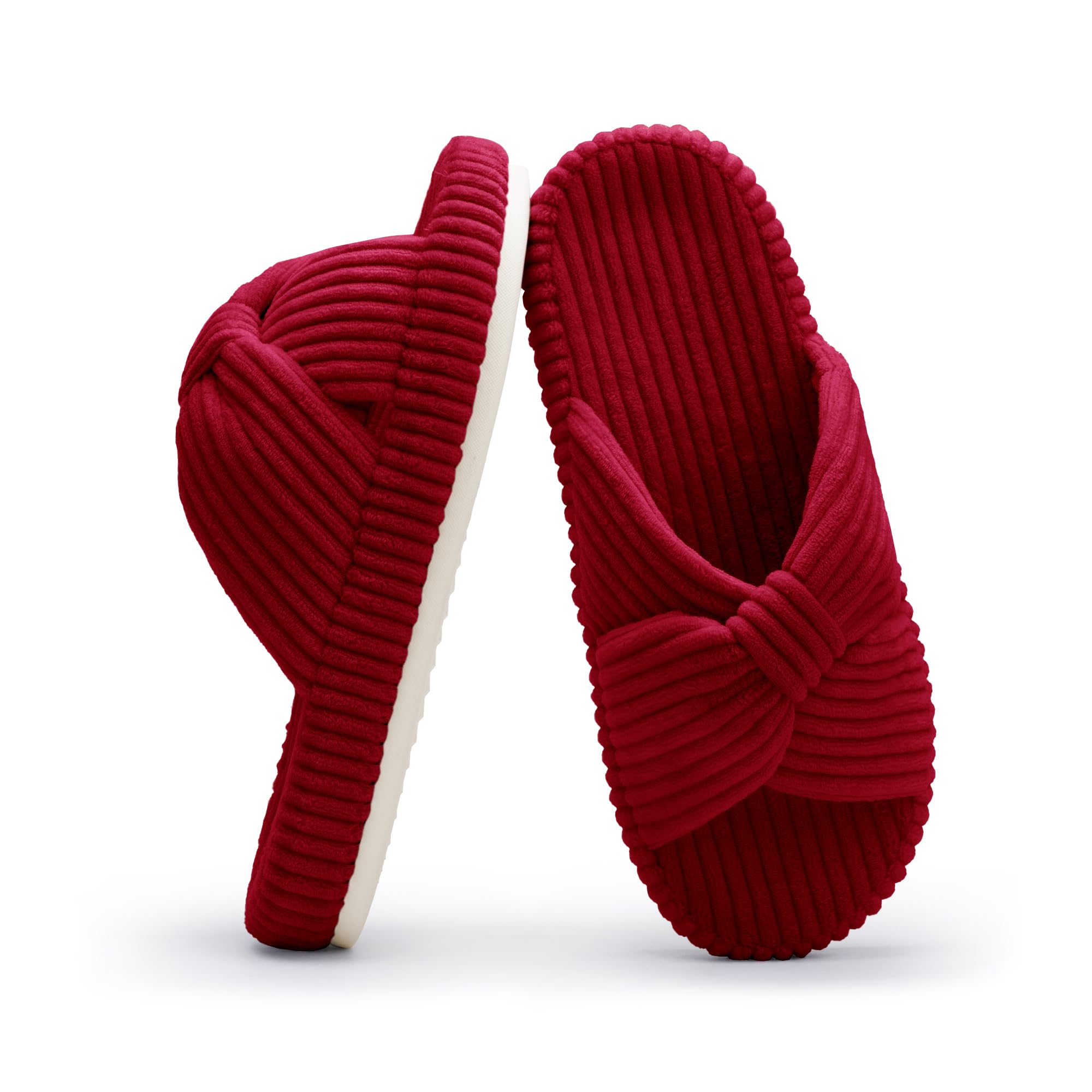 Chantomoo Slippers for Women Memory Foam House Bedroom Corduroy Bow Crossbands Slipper Shoes Comfy Trendy Gift Slippers