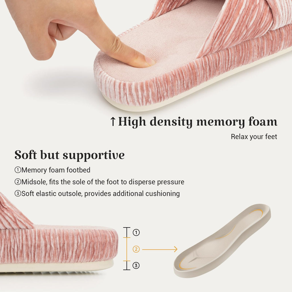 Chantomoo Slippers for Women Memory Foam House Bedroom Corduroy Bow Crossbands Slipper Shoes Comfy Trendy Gift Slippers