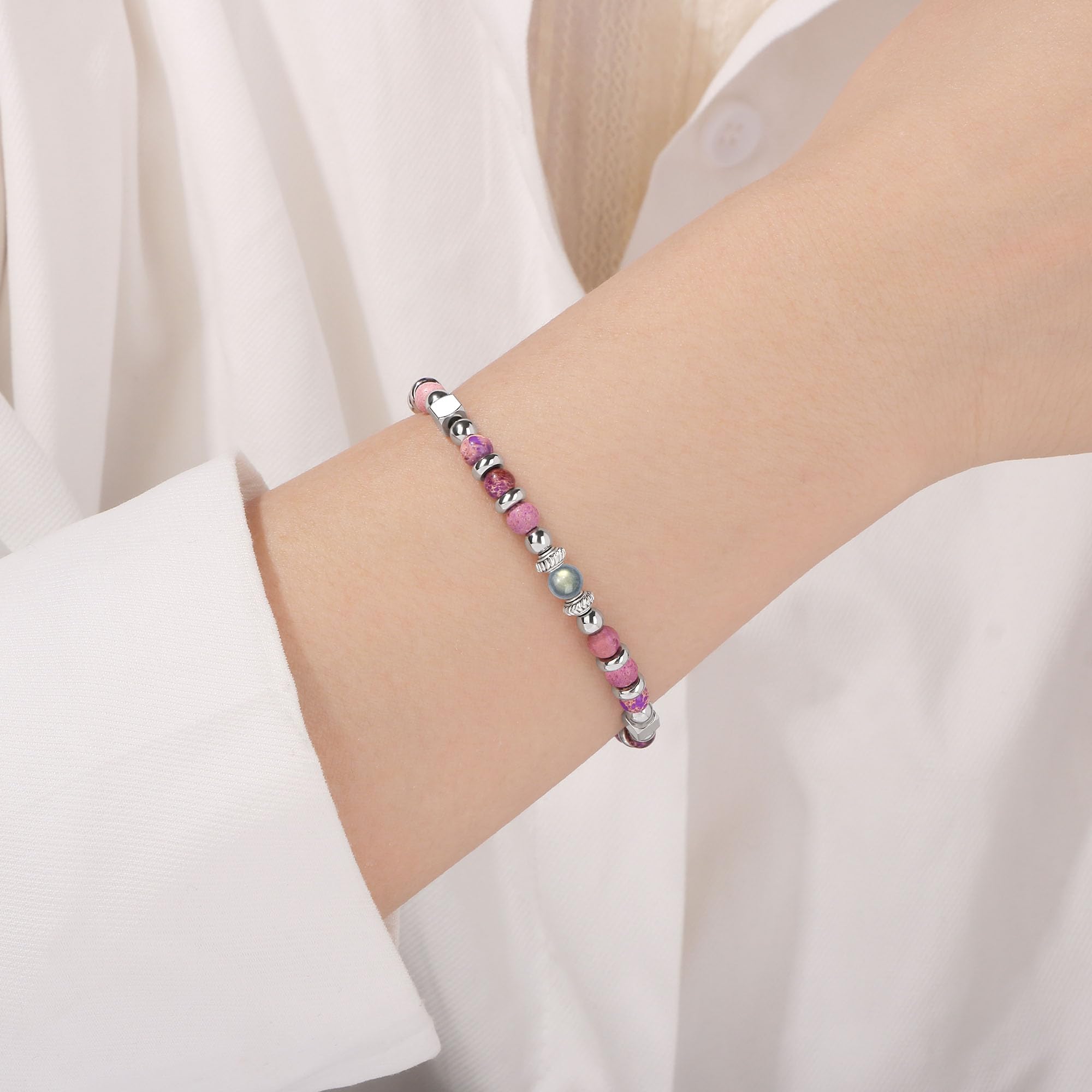 JoycuFF 𝗚𝗶𝗳𝘁𝘀 𝗳𝗼𝗿 𝗪𝗼𝗺𝗲𝗻 𝗠𝗼𝗼𝗻𝘀𝘁𝗼𝗻𝗲 𝗕𝗿𝗮𝗰𝗲𝗹𝗲𝘁 Amazonite Colorful Imperial Jasper Stainless Steel Beads Bracelets, Mothers Day Birthday Christmas Valentines Graduation Gifts