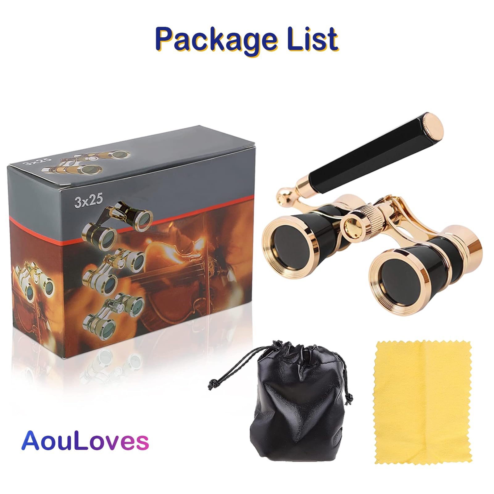 Opera Glasses Binoculars 3 X 25 Compact and Lightweight with Built-in Foldable Theater Glasses, Adjustable Handle for Adults Kids Women in Music Concerts and Opera Houses (Black)
