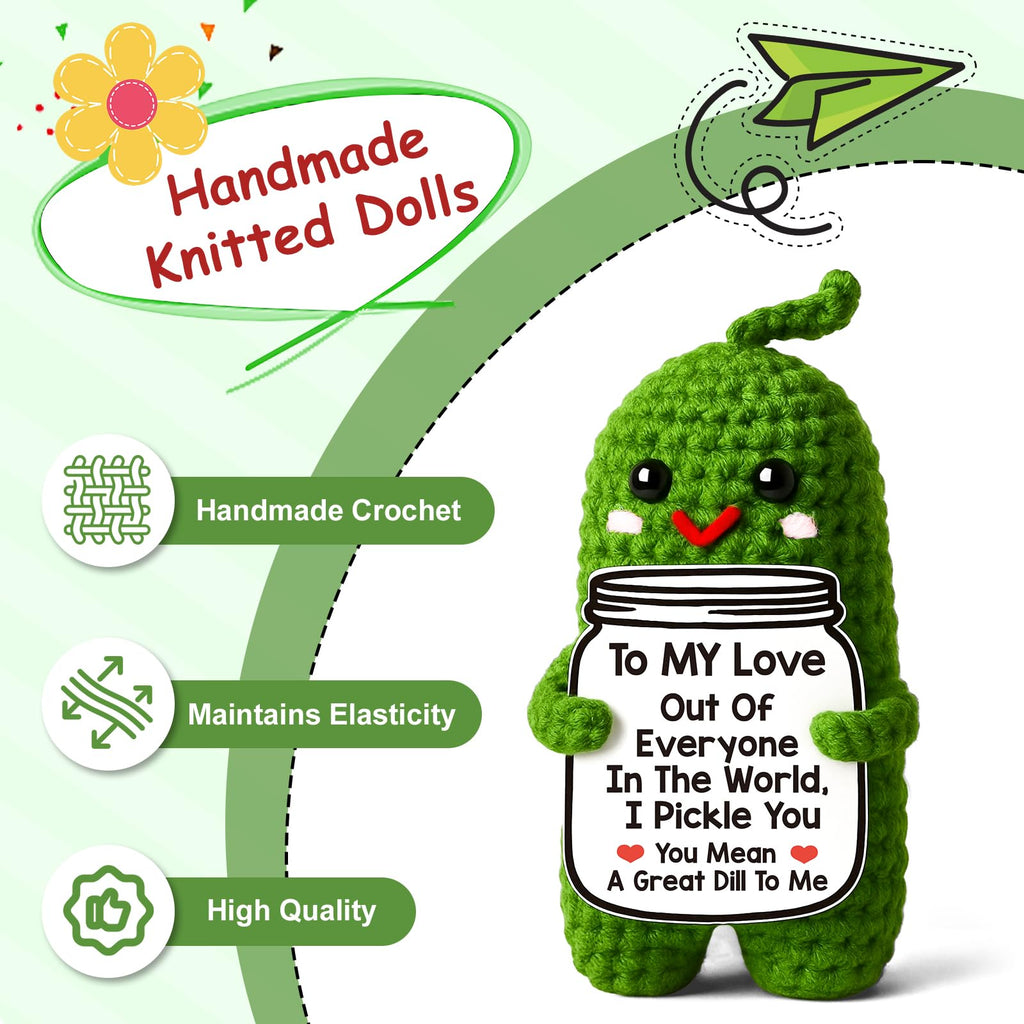MAMAGIFTREE Fathers Day Dad Birthday Gifts from Daughter or Son,Handmade Crochet Pickle -I Love Best Daddy Ever Gift Thank You Daddy Funny Emotional Care Desk Decor