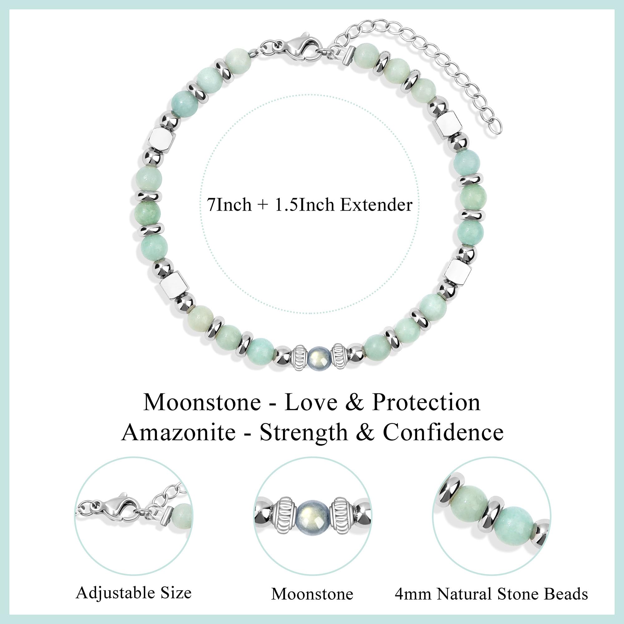 JoycuFF 𝗚𝗶𝗳𝘁𝘀 𝗳𝗼𝗿 𝗪𝗼𝗺𝗲𝗻 𝗠𝗼𝗼𝗻𝘀𝘁𝗼𝗻𝗲 𝗕𝗿𝗮𝗰𝗲𝗹𝗲𝘁 Amazonite Colorful Imperial Jasper Stainless Steel Beads Bracelets, Mothers Day Birthday Christmas Valentines Graduation Gifts