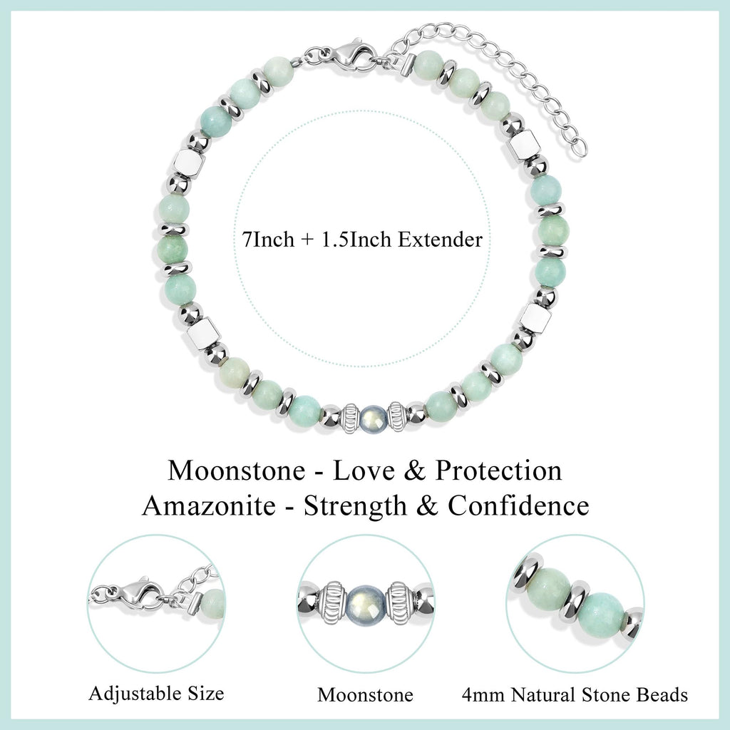 JoycuFF 𝗚𝗶𝗳𝘁𝘀 𝗳𝗼𝗿 𝗪𝗼𝗺𝗲𝗻 𝗠𝗼𝗼𝗻𝘀𝘁𝗼𝗻𝗲 𝗕𝗿𝗮𝗰𝗲𝗹𝗲𝘁 Amazonite Colorful Imperial Jasper Stainless Steel Beads Bracelets, Mothers Day Birthday Christmas Valentines Graduation Gifts