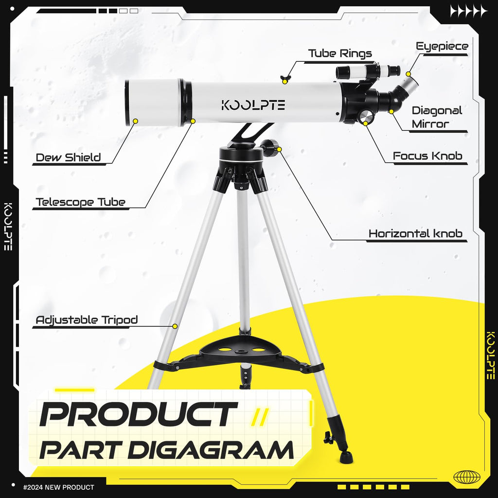 Telescope, 90mm Aperture 700mm Professional Telescope for Adults, High Power with Upgraded Vertisteel AZ Slow-Motion Mount Telescopes for Astronomy Beginners, Stainless Steel Tripod, Phone Adapter,Bag