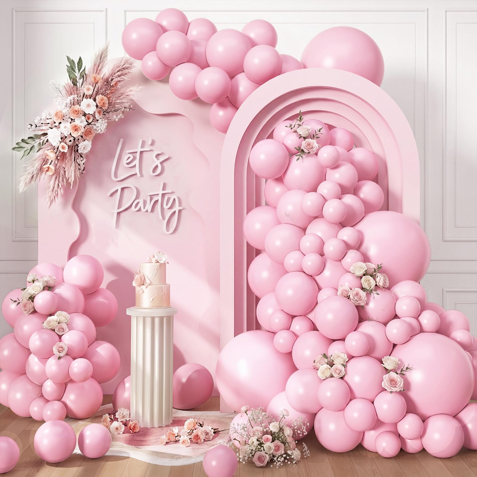 RUBFAC Pink Balloons 129pcs Light Pastel Pink Balloon Different Sizes 18 12 10 5 Inch for Garland Arch Mother's Day Birthday Party Baby Shower Gender Reveal Wedding Anniversary Easter Decoration