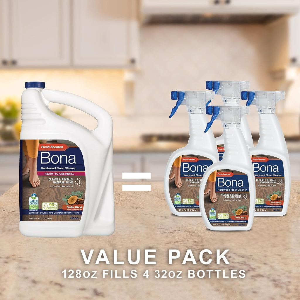 Bona® Hardwood Floor Cleaner Spray - 32 fl oz - Cedar Wood - Includes Filled Bottle + Concentrate Refill for Hardwood Floor Cleaning