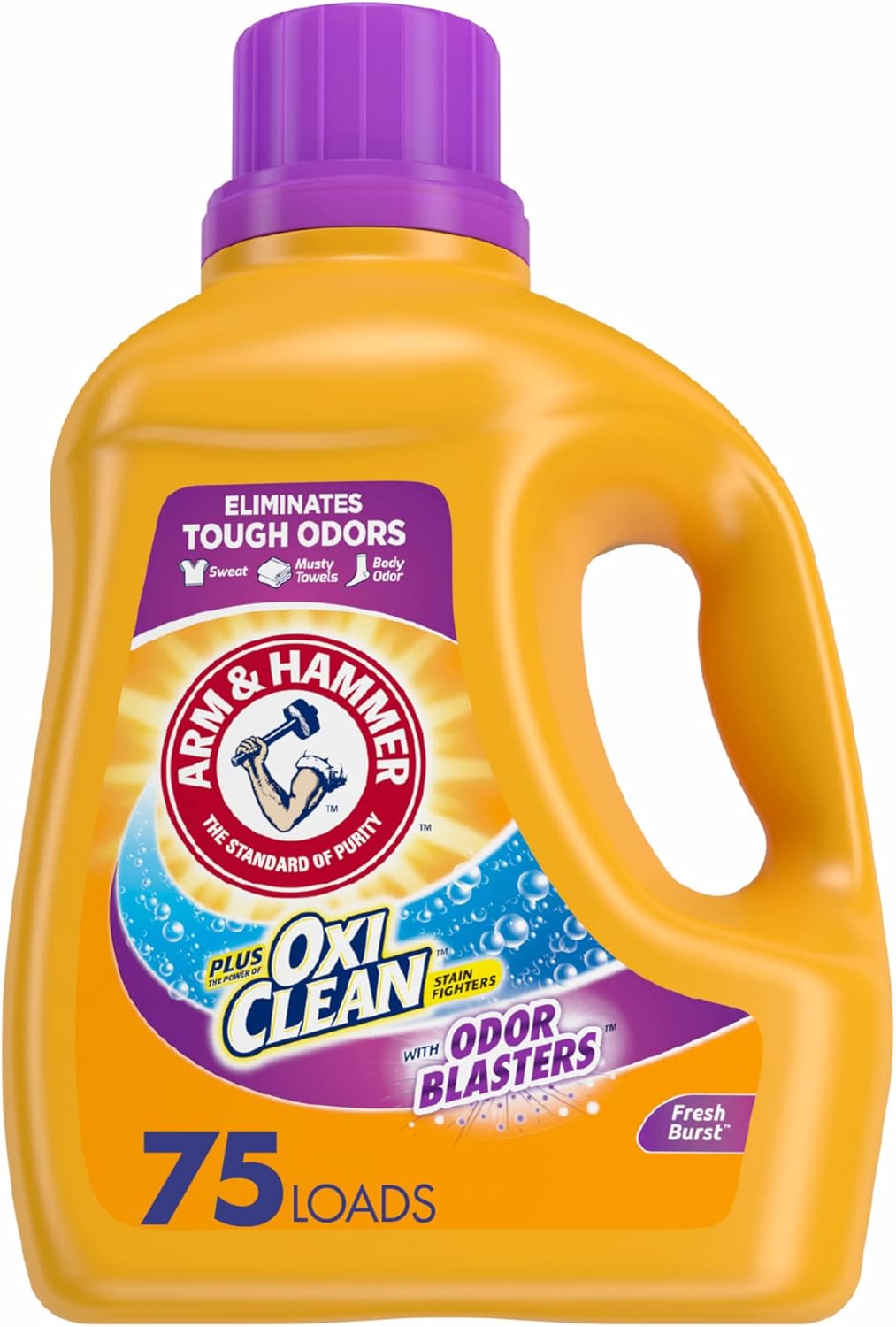 ARM & HAMMER Plus OxiClean with Odor Blasters Liquid Laundry Detergent, Laundry Odor Remover, Attacks Stains, Fresh Botanical Scent, 74 Loads, 96.2 Fl Oz