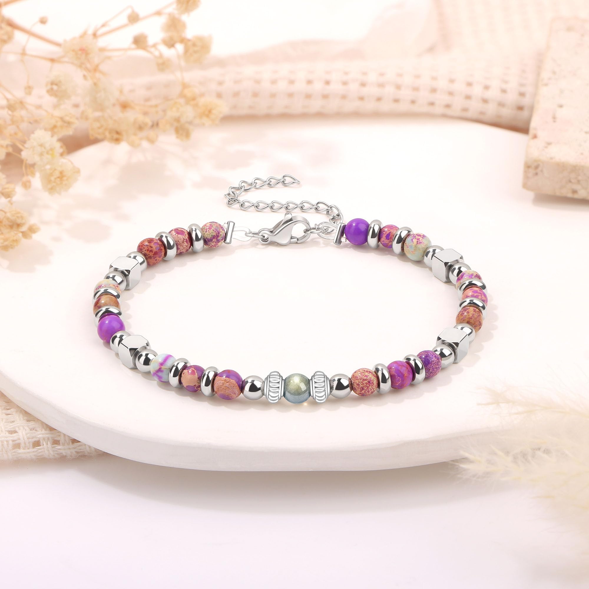 JoycuFF 𝗚𝗶𝗳𝘁𝘀 𝗳𝗼𝗿 𝗪𝗼𝗺𝗲𝗻 𝗠𝗼𝗼𝗻𝘀𝘁𝗼𝗻𝗲 𝗕𝗿𝗮𝗰𝗲𝗹𝗲𝘁 Amazonite Colorful Imperial Jasper Stainless Steel Beads Bracelets, Mothers Day Birthday Christmas Valentines Graduation Gifts