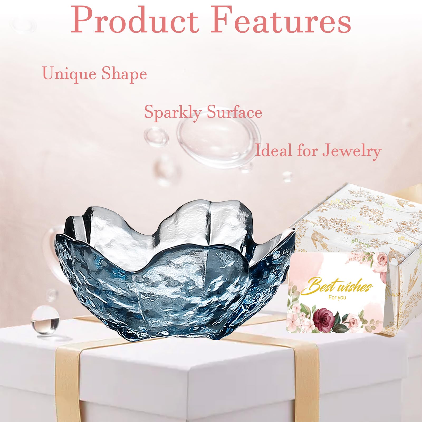 Gifts for Women Trinket Dish Flower Jewelry Dish Pink Glass Ring Holder Jewellery Tray Cute Room Decor Aesthetic Bedroom Accessories Unique Birthday New Home Mothers Day Gifts for Women Friends(2 pcs)