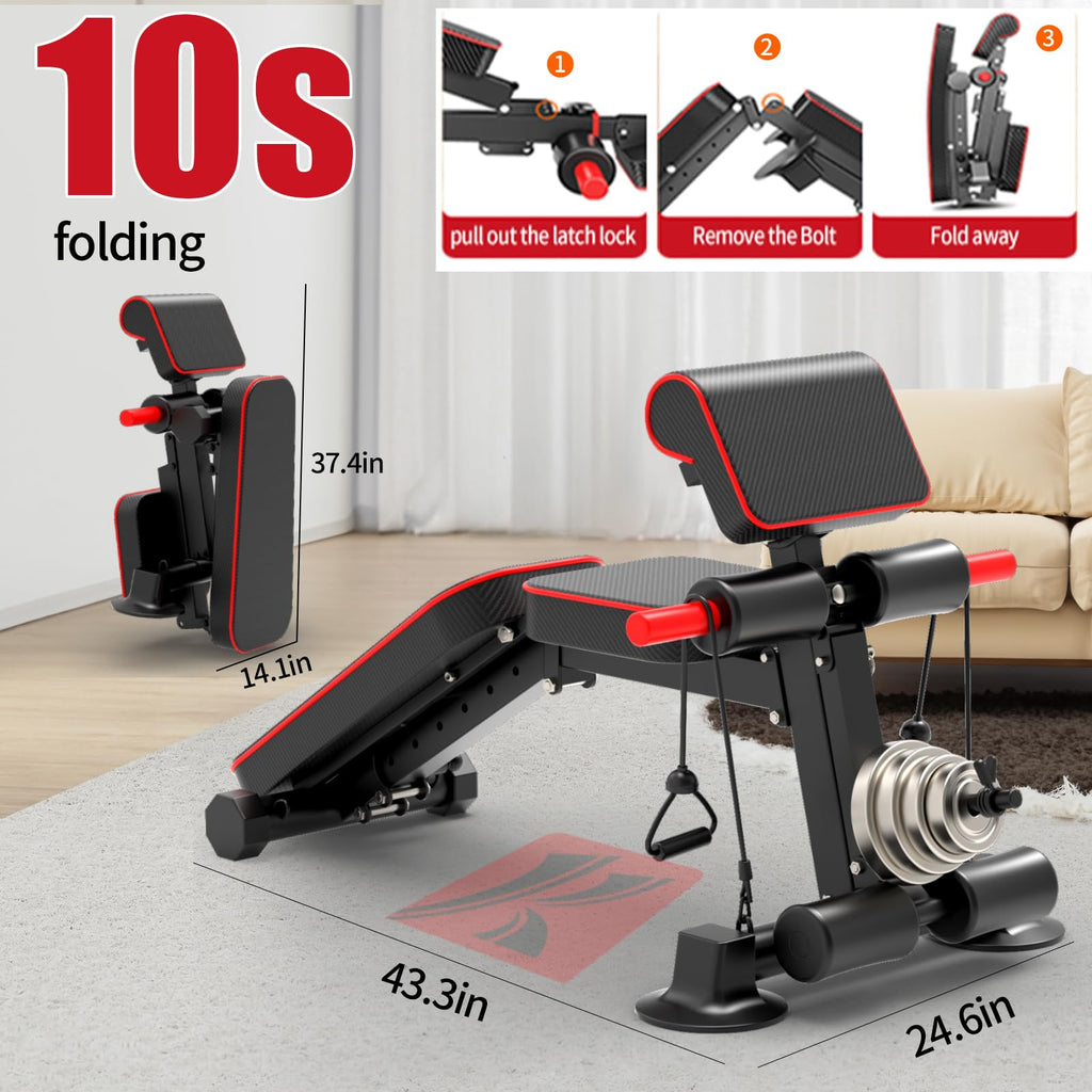 Adjustable Weight Bench,Utility Workout Bench Foldable Incline Decline Benches for Home Gym Full Body Workout,Load 600LBS