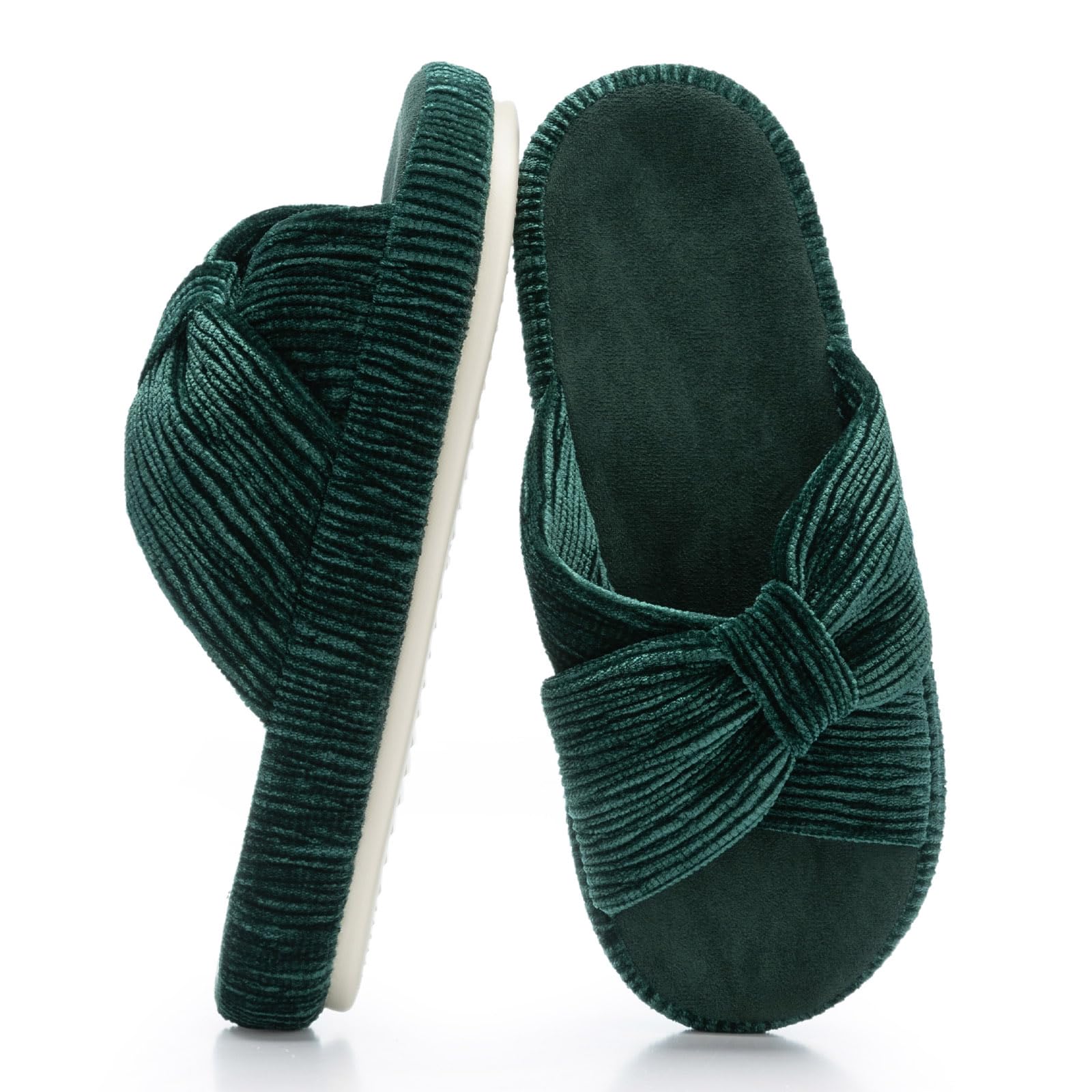 Chantomoo Slippers for Women Memory Foam House Bedroom Corduroy Bow Crossbands Slipper Shoes Comfy Trendy Gift Slippers