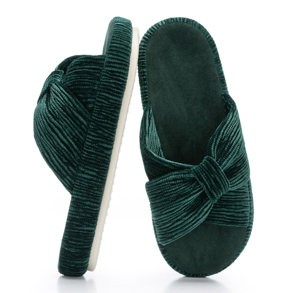 Chantomoo Slippers for Women Memory Foam House Bedroom Corduroy Bow Crossbands Slipper Shoes Comfy Trendy Gift Slippers