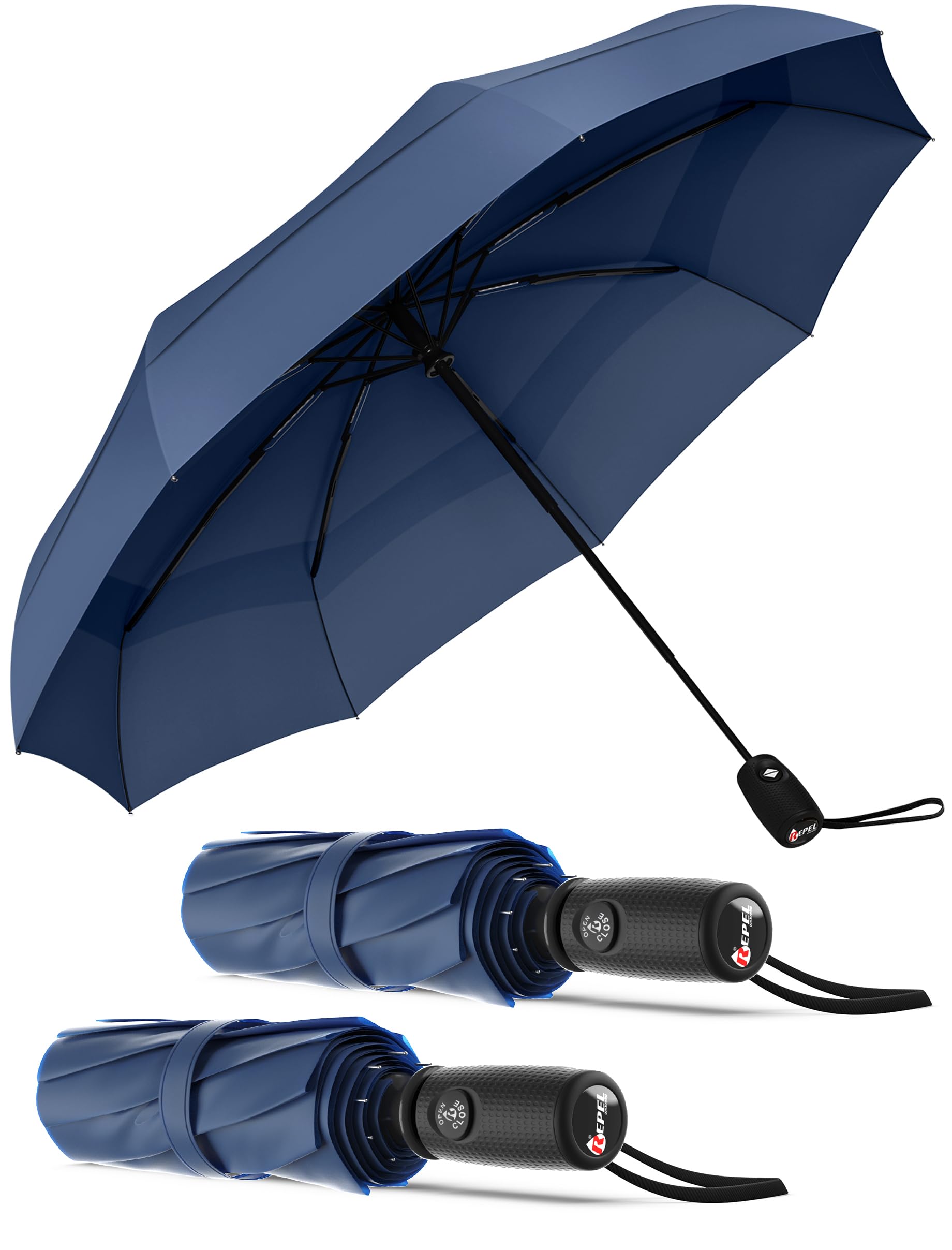 REPEL Windproof Travel Umbrella - Compact & Withstands Winds up to 85MPH , Strongest Premium Auto Folding Umbrella for Rain and Sun - Durable, Light & Portable for Women & Men , Fits Backpack & Cars