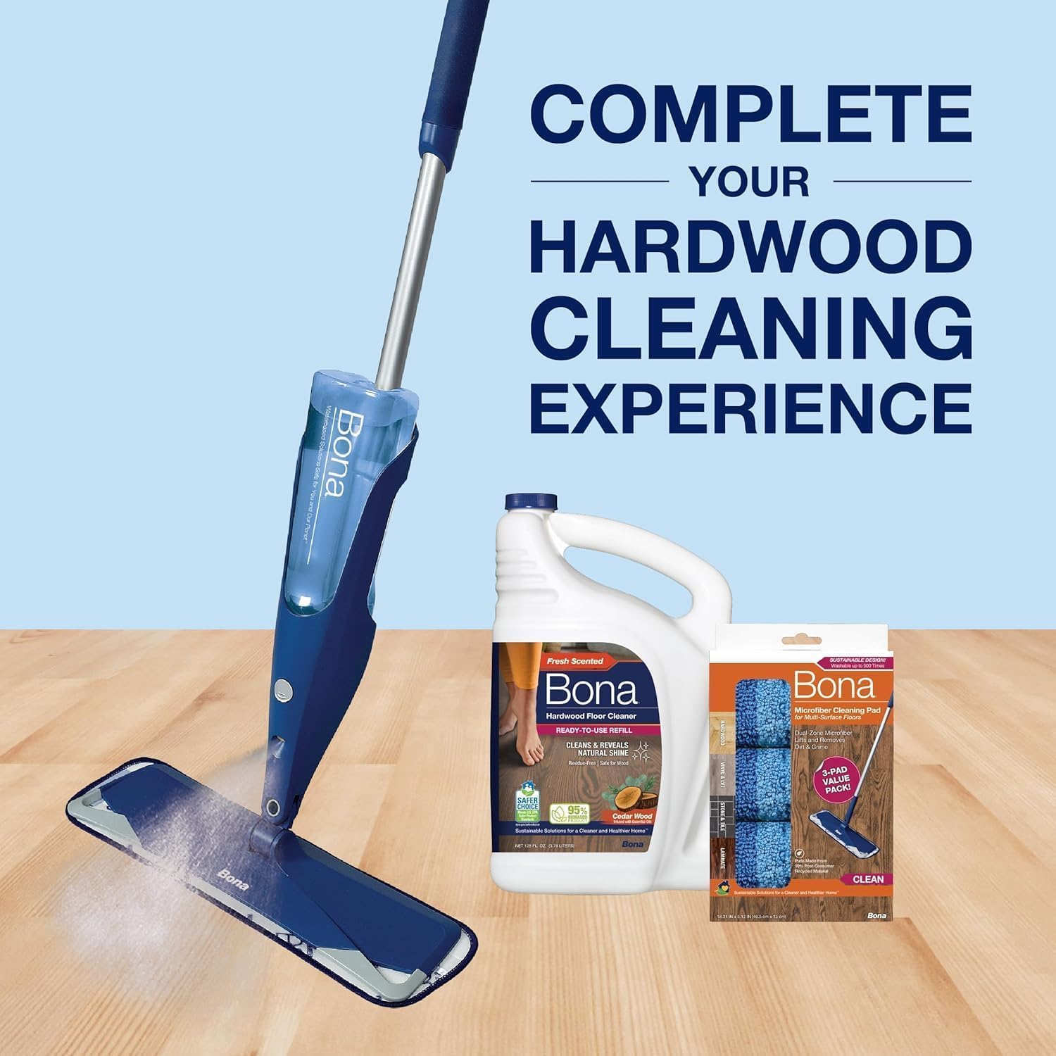 Bona® Hardwood Floor Cleaner Spray - 32 fl oz - Cedar Wood - Includes Filled Bottle + Concentrate Refill for Hardwood Floor Cleaning